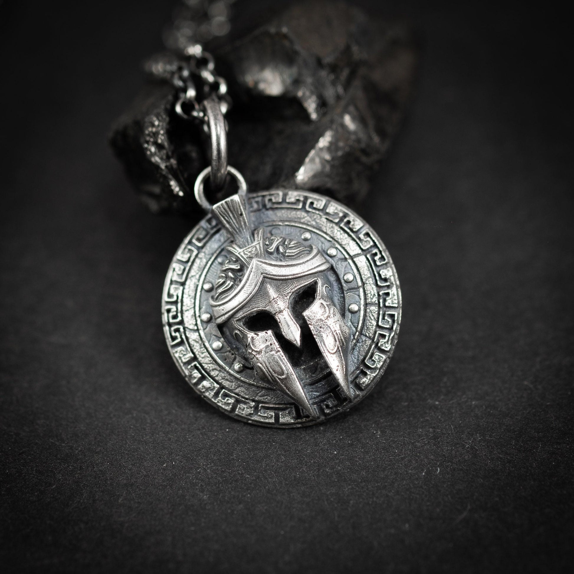 Men's Silver Spartan Warrior Helmet Pendant – Greek Inspired Necklace, Symbol of Strength and Courage, Unique Gift for Him