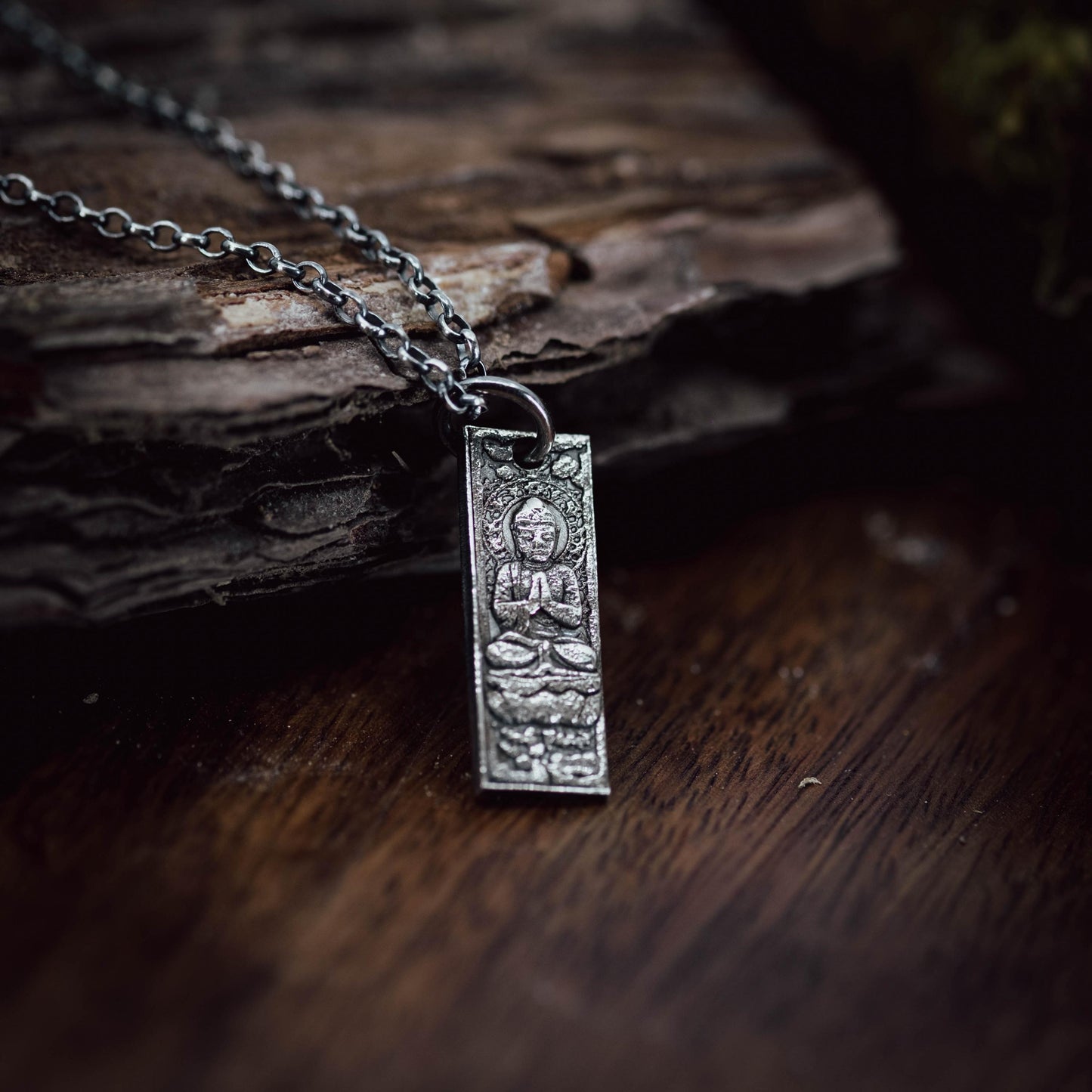 Silver Rustic Buddha Meditation Necklace, Buddhist Yoga Handmade Spiritual Jewelry, Mindfulness Gift for Him, Anxiety Relief