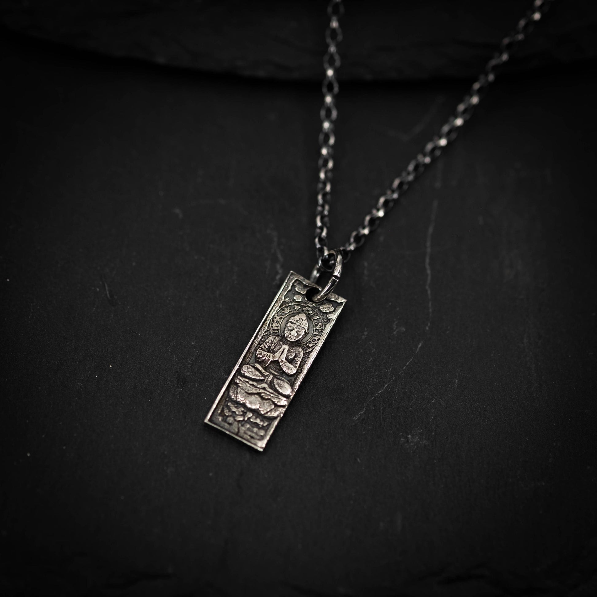 Silver Rustic Buddha Meditation Necklace, Buddhist Yoga Handmade Spiritual Jewelry, Mindfulness Gift for Him, Anxiety Relief