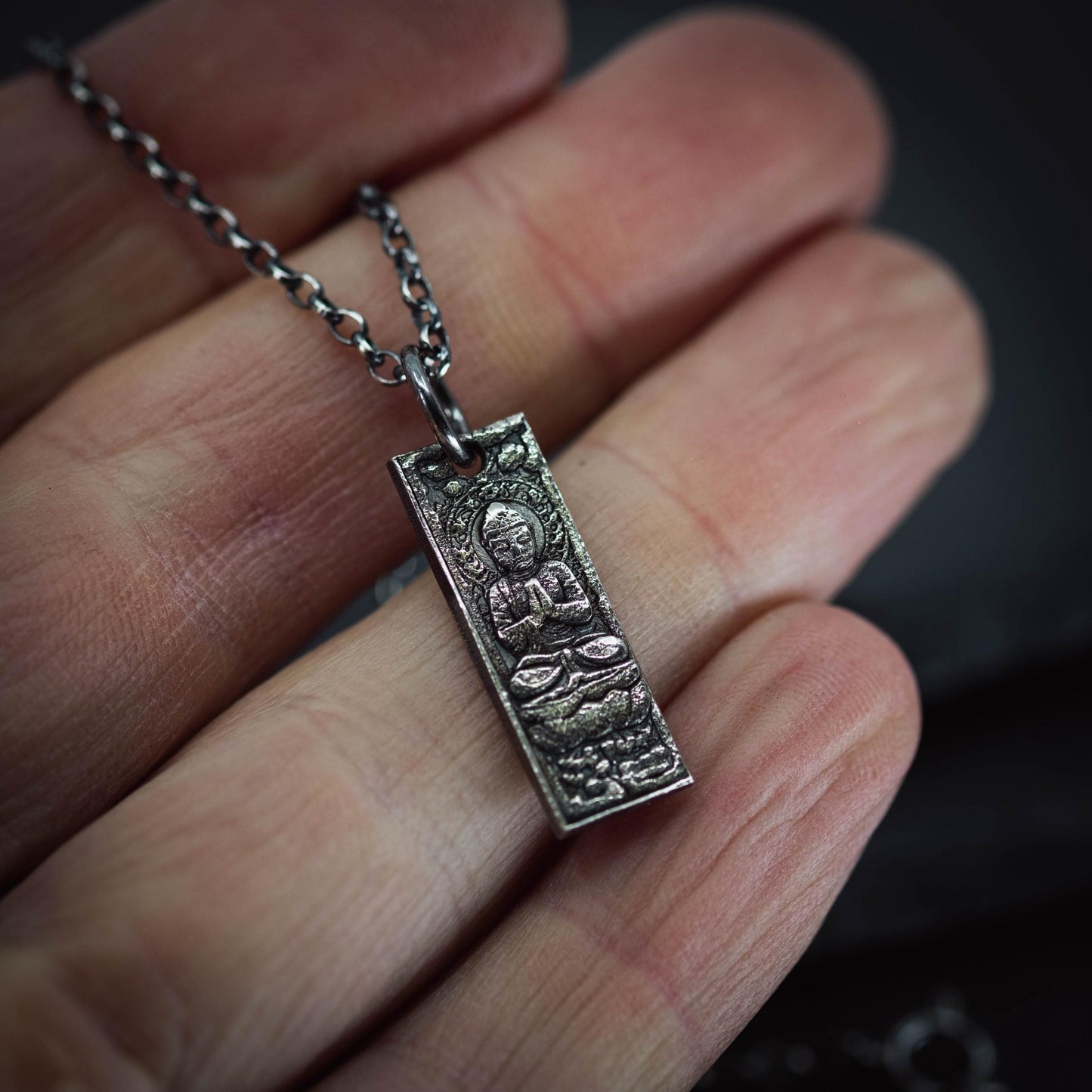 Silver Rustic Buddha Meditation Necklace, Buddhist Yoga Handmade Spiritual Jewelry, Mindfulness Gift for Him, Anxiety Relief