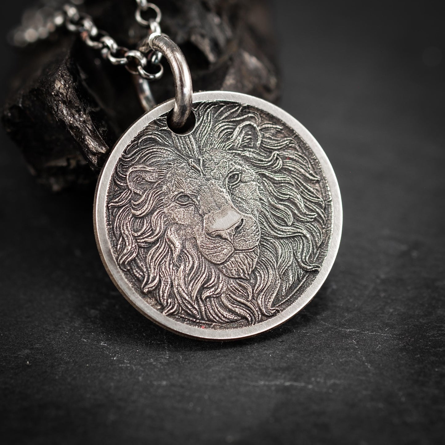 Wild Lion head Silver pendant necklace, Protection Strength amulet Leo zodiac necklace, oxidized Astrology jewelry, mens silver gift