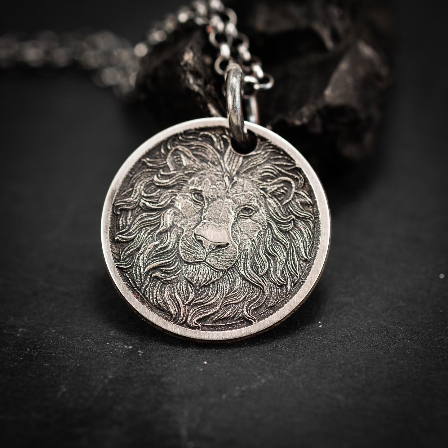 Wild Lion head Silver pendant necklace, Protection Strength amulet Leo zodiac necklace, oxidized Astrology jewelry, mens silver gift