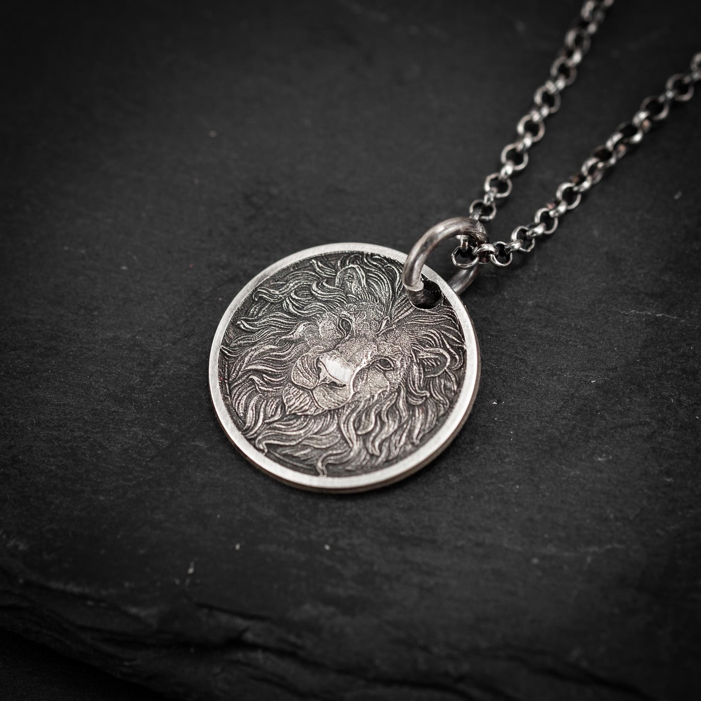 Wild Lion head Silver pendant necklace, Protection Strength amulet Leo zodiac necklace, oxidized Astrology jewelry, mens silver gift