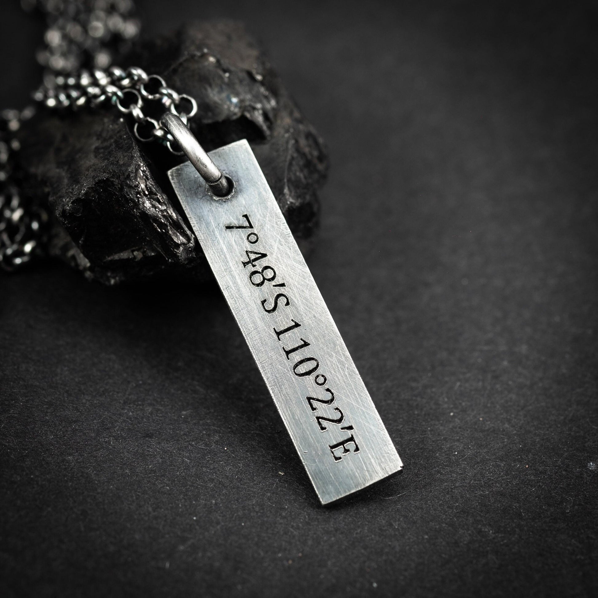 Custom GPS coordinates bar silver necklace, Personalized engraved mens Jewelry, Coordinates gift for him, unique Christmas gifts