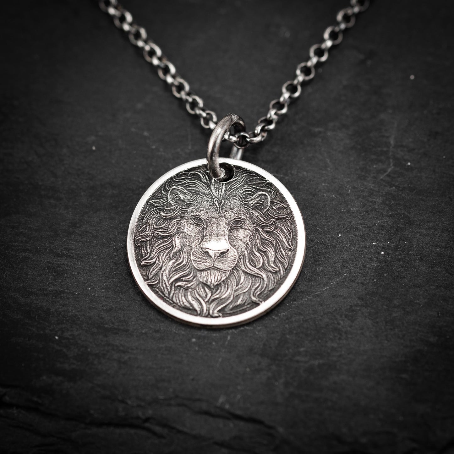 Wild Lion head Silver pendant necklace, Protection Strength amulet Leo zodiac necklace, oxidized Astrology jewelry, mens silver gift