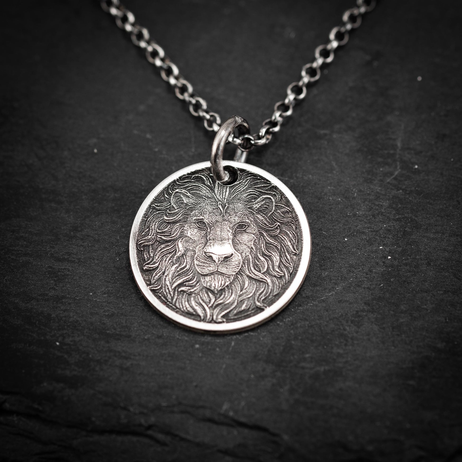 Wild Lion head Silver pendant necklace, Protection Strength amulet Leo zodiac necklace, oxidized Astrology jewelry, mens silver gift