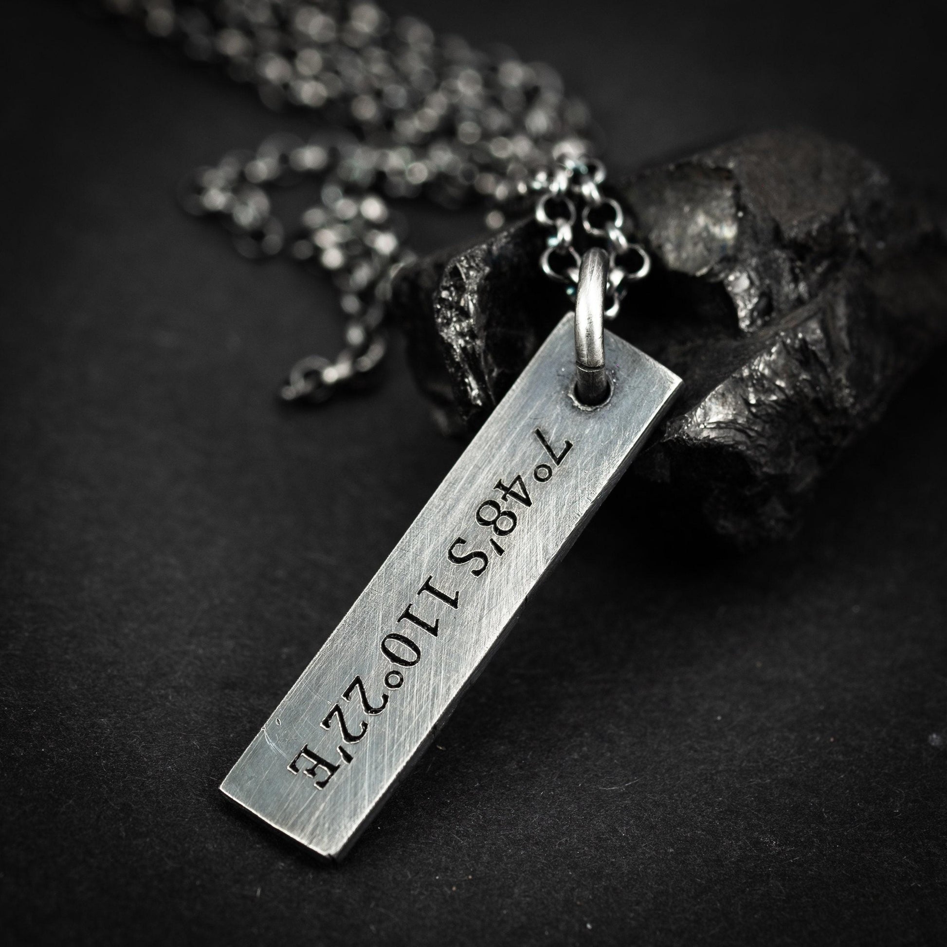 Custom GPS coordinates bar silver necklace, Personalized engraved mens Jewelry, Coordinates gift for him, unique Christmas gifts