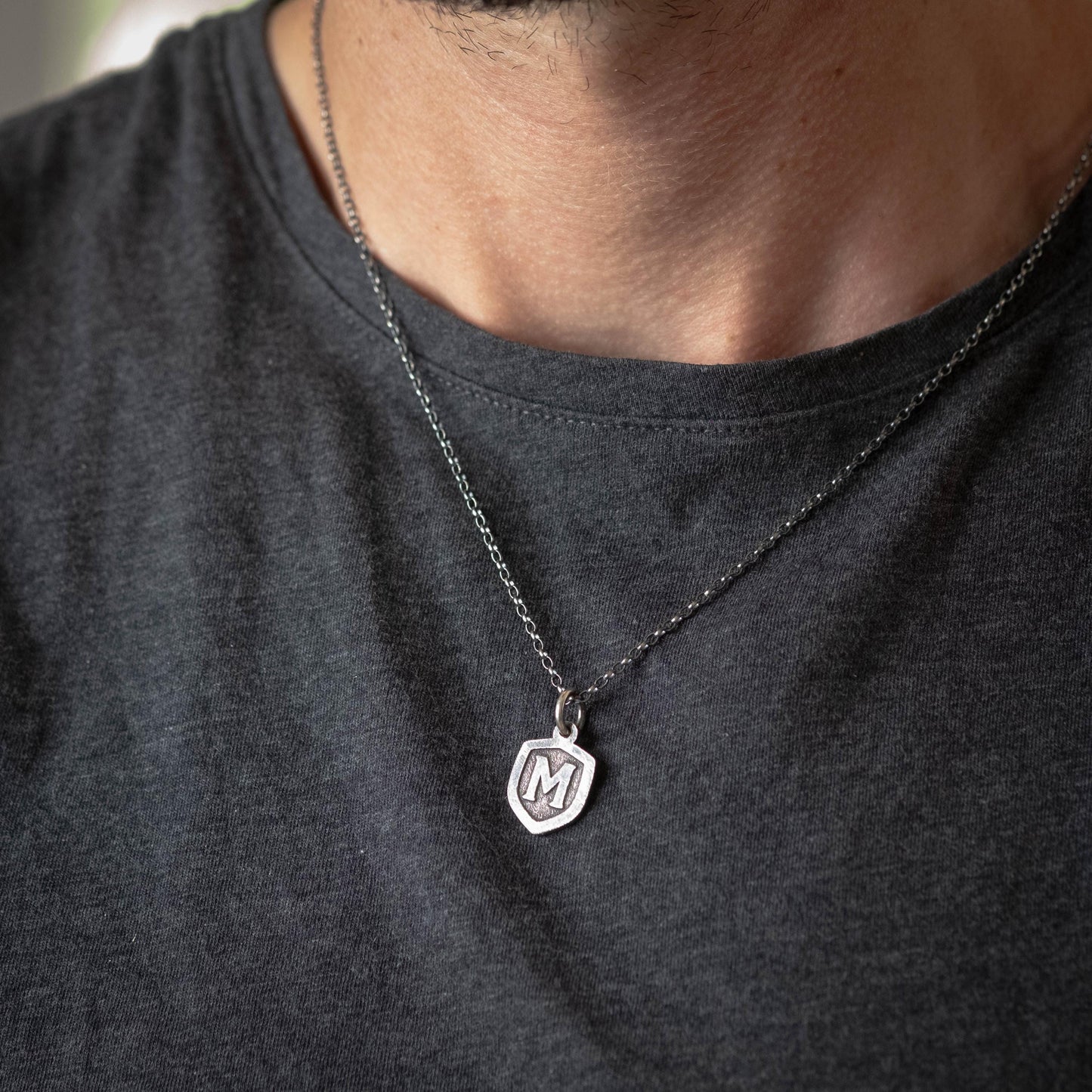 Men's silver initial necklace, Custom Letter gift For Men, Personalized Jewelry, Gift For Him