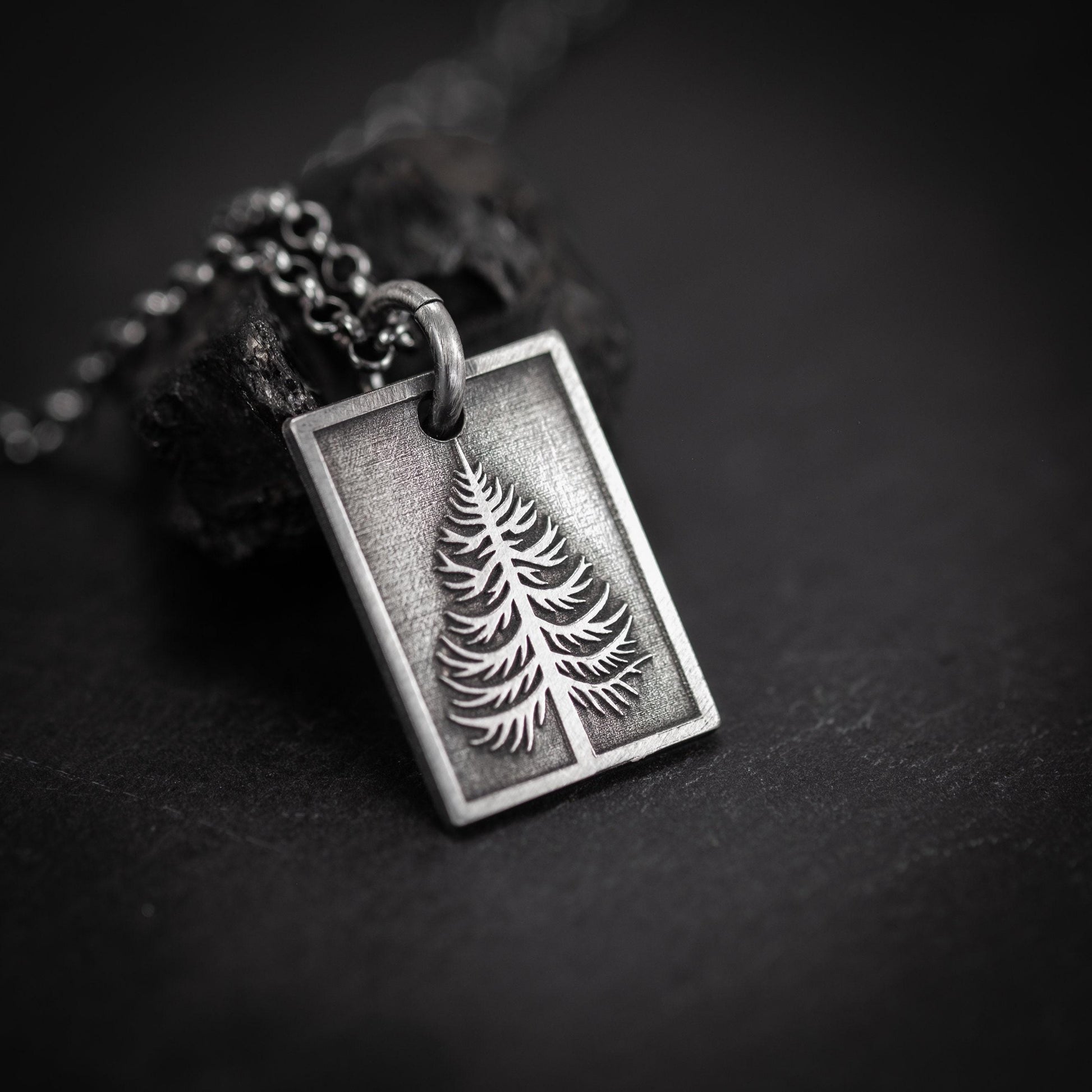 Personalized Silver Pine Tree Pendant Necklace, Engraved Forest Nature Jewelry, Unique Gift for Her or Him