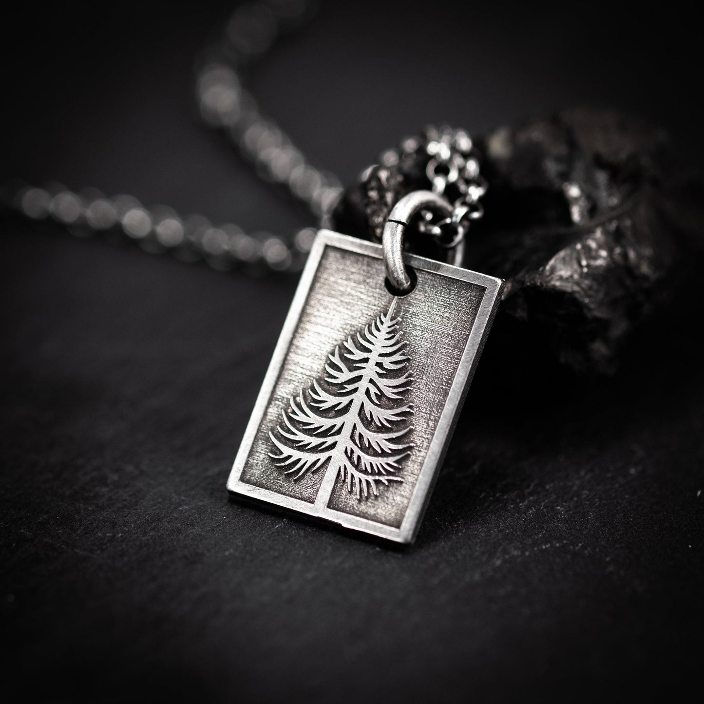 Personalized Silver Pine Tree Pendant Necklace, Engraved Forest Nature Jewelry, Unique Gift for Her or Him