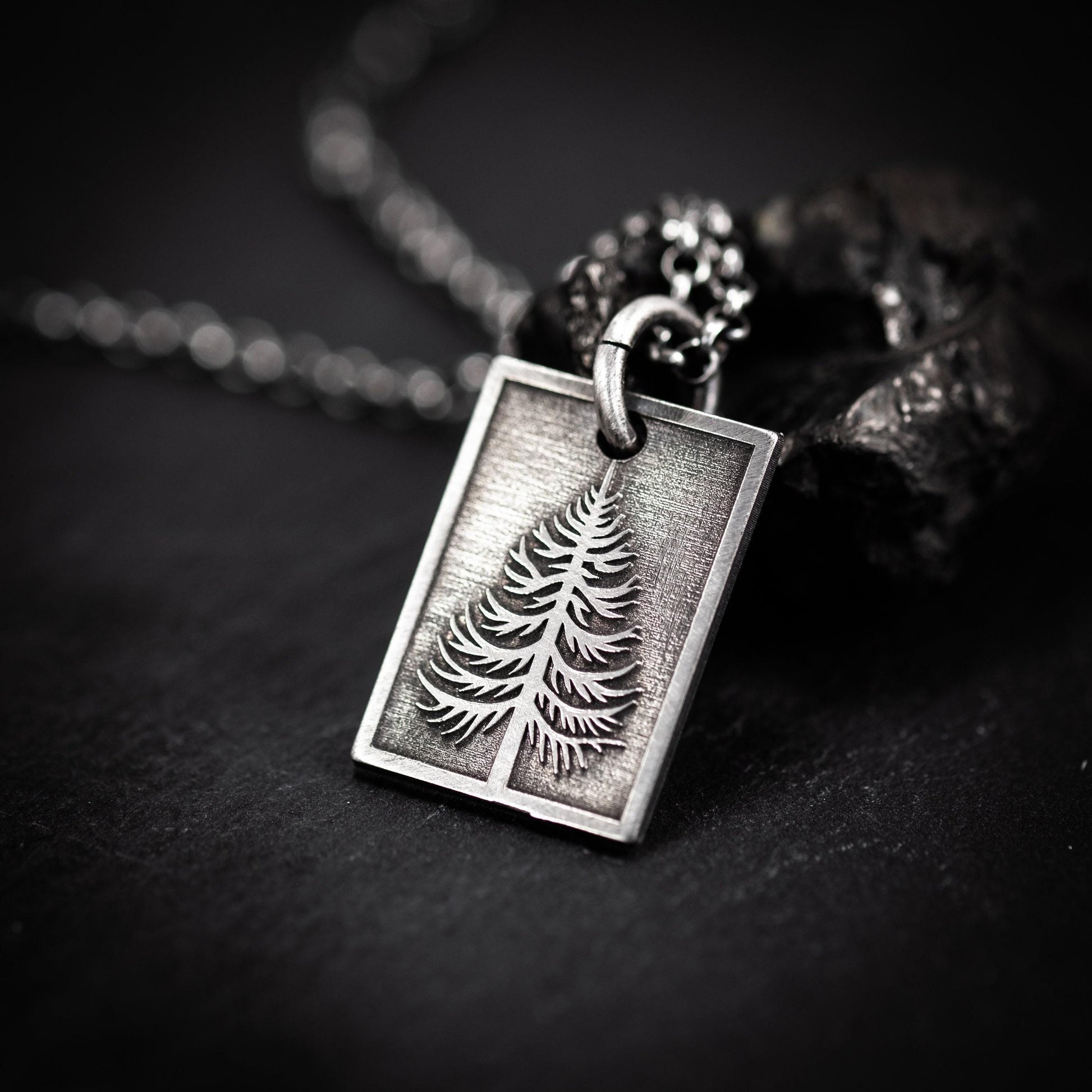 Personalized Silver Pine Tree Pendant Necklace, Engraved Forest Nature Jewelry, Unique Gift for Her or Him