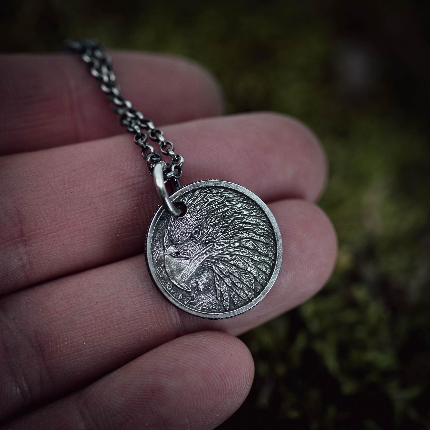 Handmade Sterling Silver American Eagle Coin Pendant Necklace