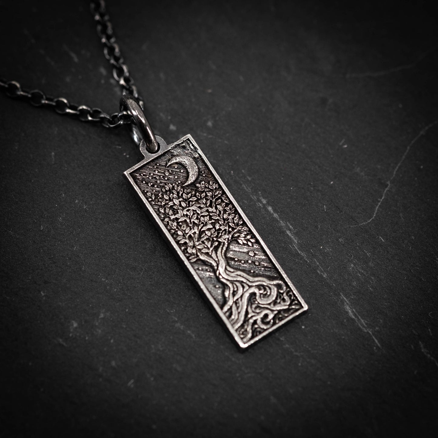 Tree of Life and Crescent Moon Silver Pendant – Handmade Sterling Silver Nature Necklace, Celestial Jewelry Gift, Personalized