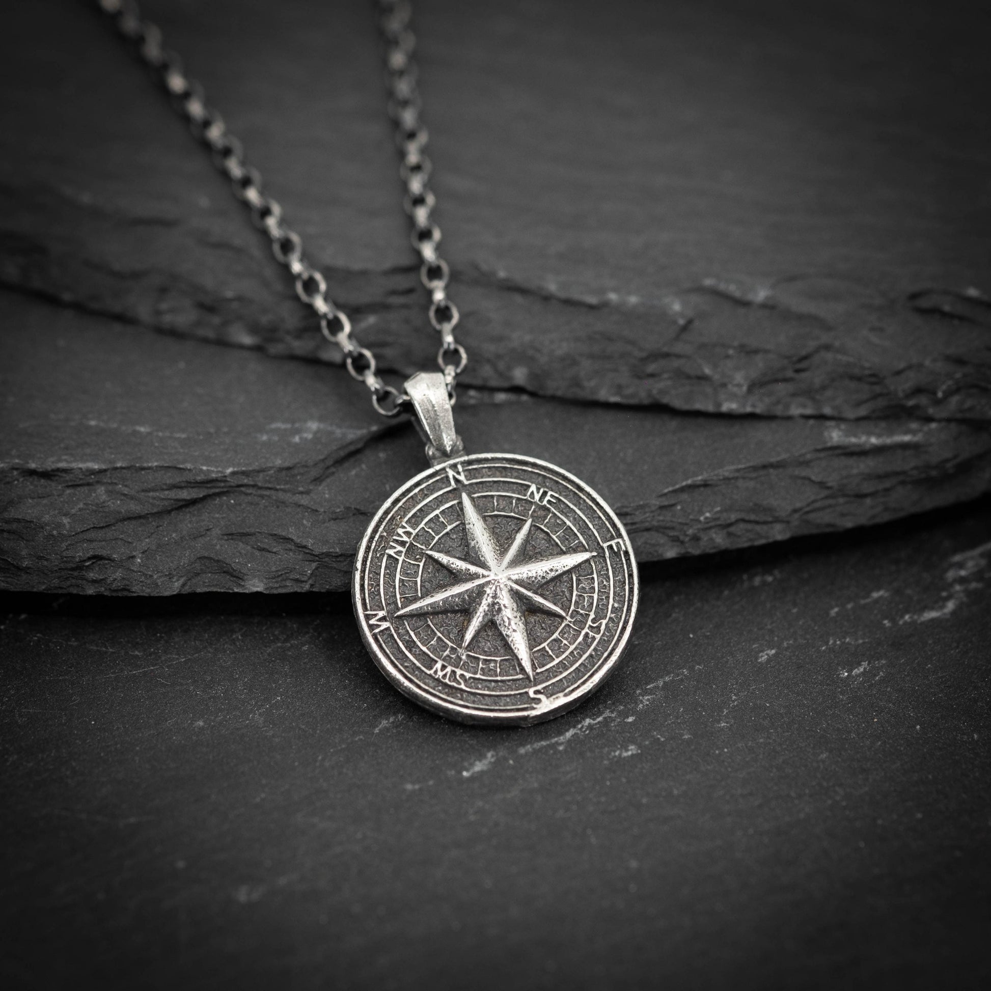 Mens Personalized Silver Compass pendant necklace, Travel wanderlust necklace gift, Adventure mens gift, custom necklace, Christmas gifts