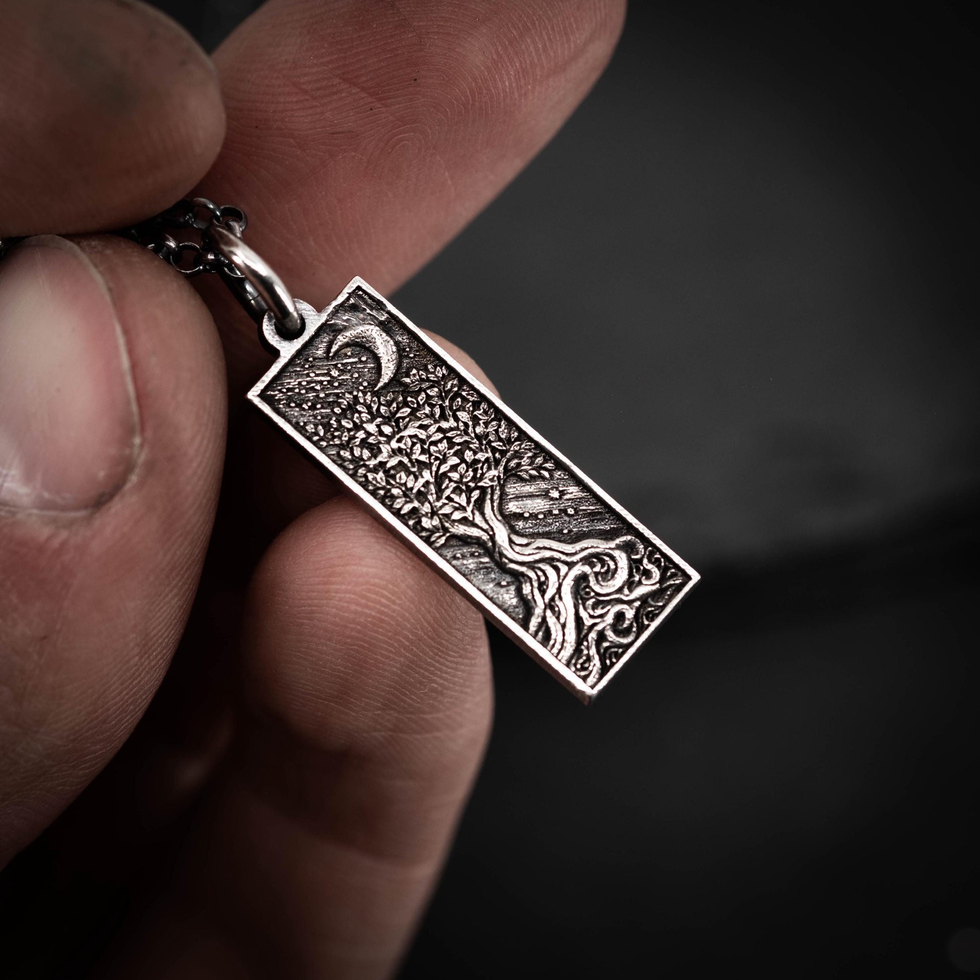 Tree of Life and Crescent Moon Silver Pendant – Handmade Sterling Silver Nature Necklace, Celestial Jewelry Gift, Personalized