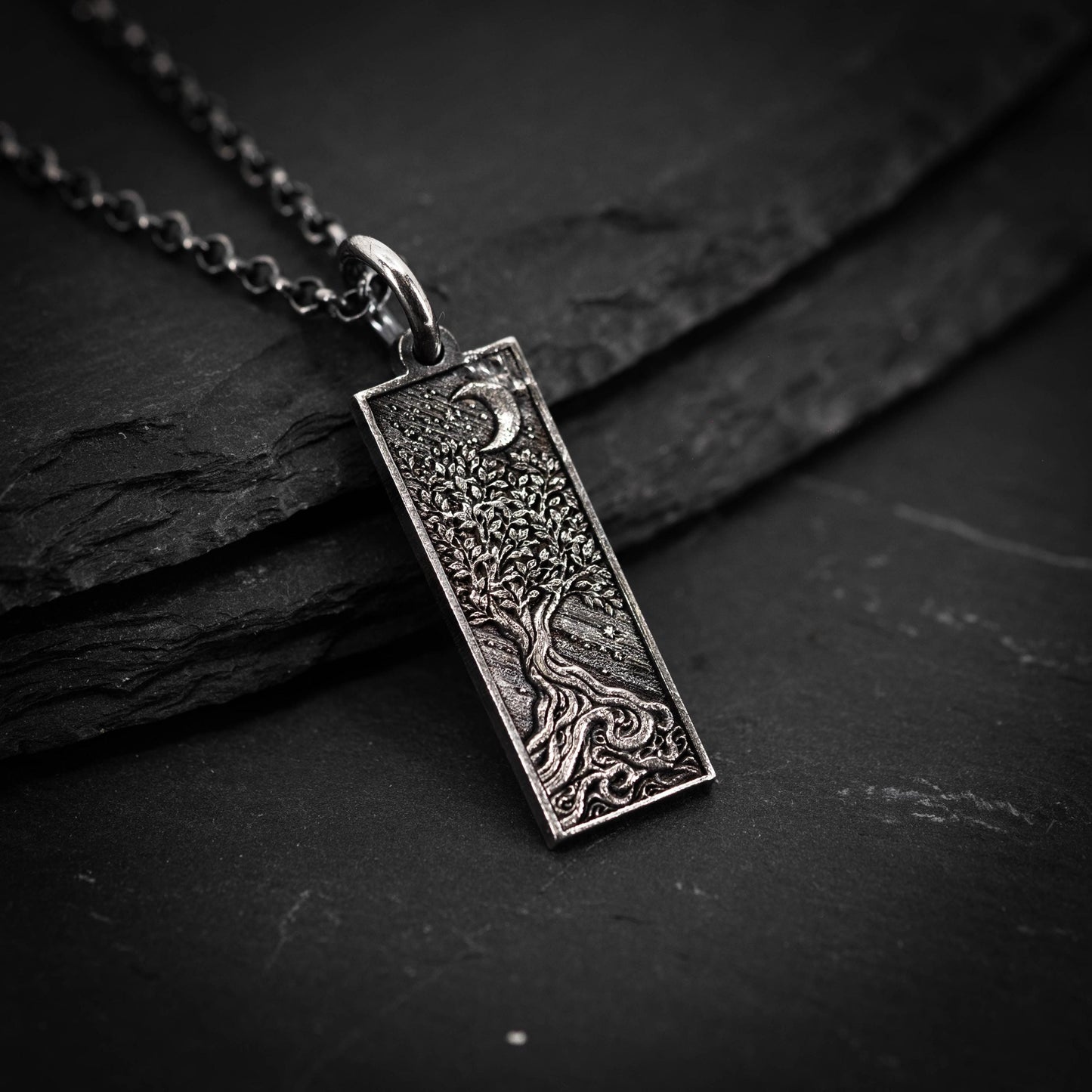 Tree of Life and Crescent Moon Silver Pendant – Handmade Sterling Silver Nature Necklace, Celestial Jewelry Gift, Personalized