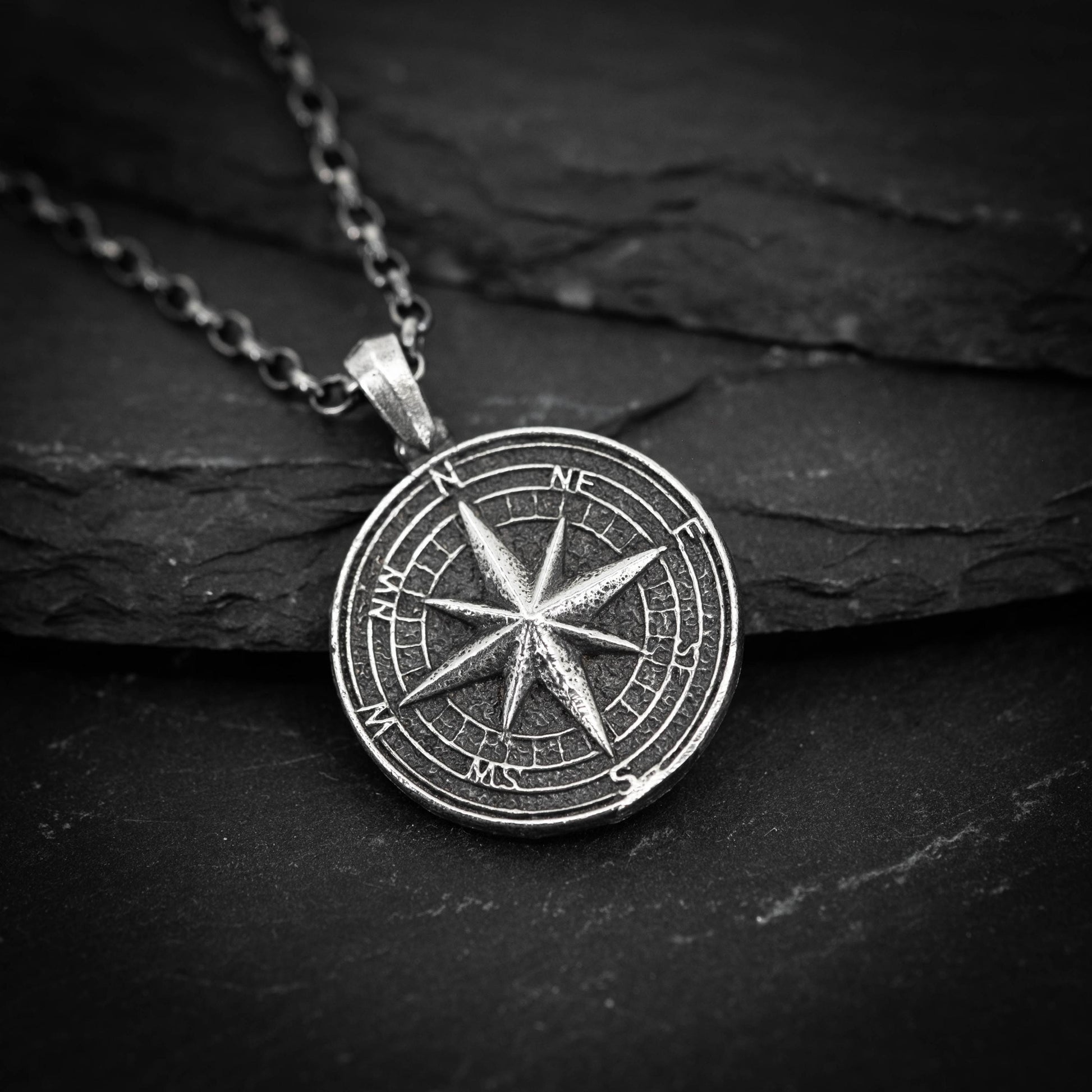 Mens Personalized Silver Compass pendant necklace, Travel wanderlust necklace gift, Adventure mens gift, custom necklace, Christmas gifts