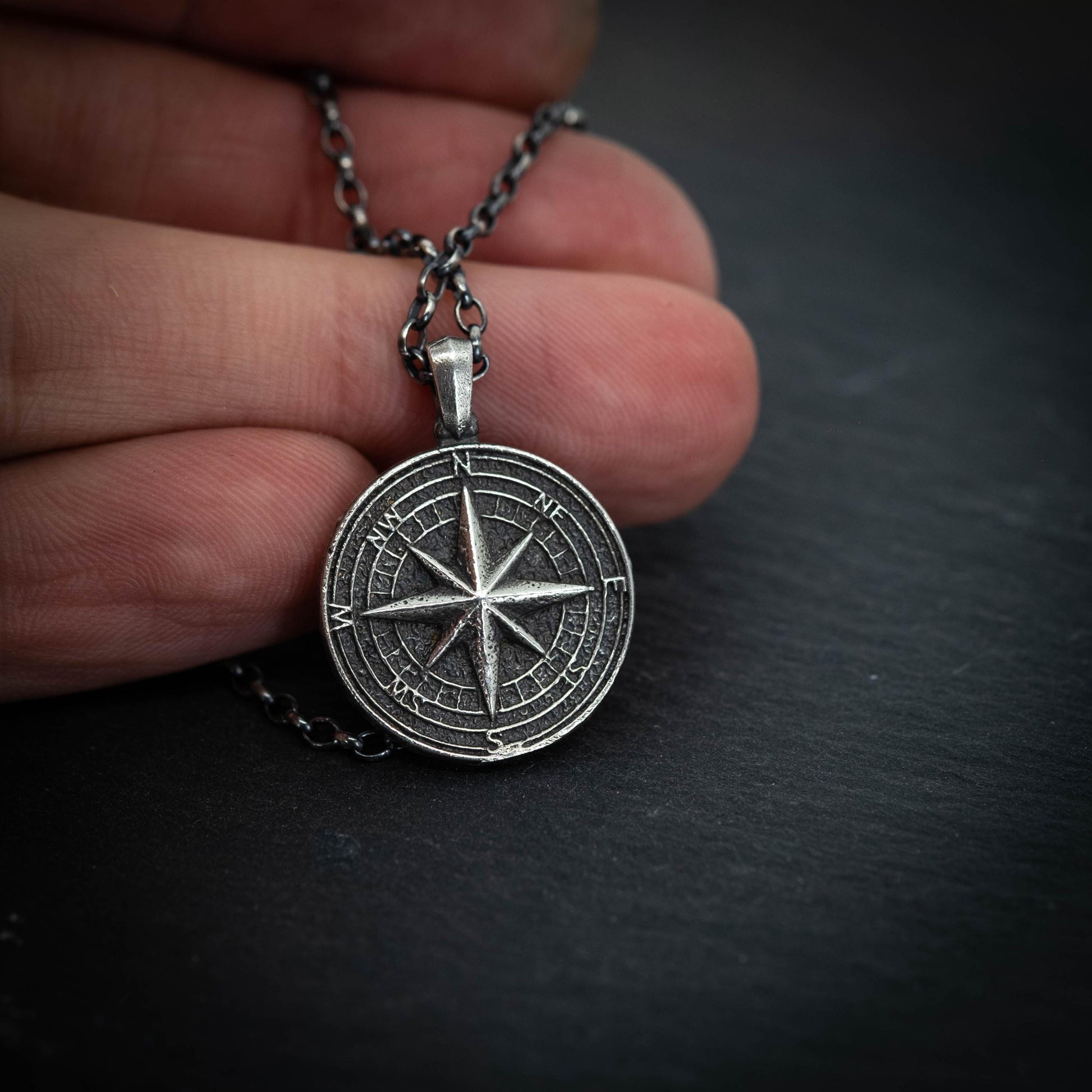 Mens Personalized Silver Compass pendant necklace, Travel wanderlust necklace gift, Adventure mens gift, custom necklace, Christmas gifts