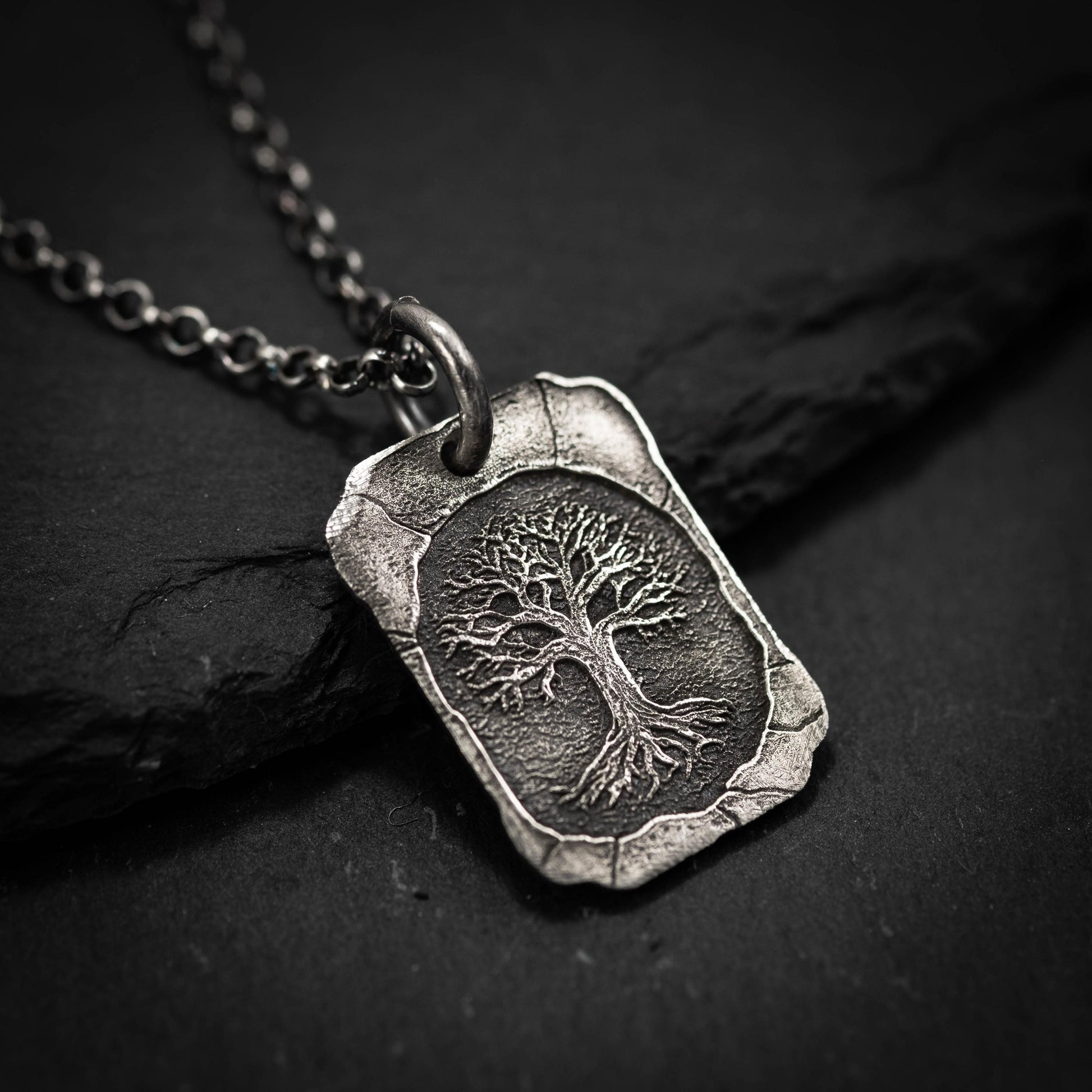 Silver Tree of Life pendant necklace, Unique mens jewelry, Personalized rustic necklace, men gift