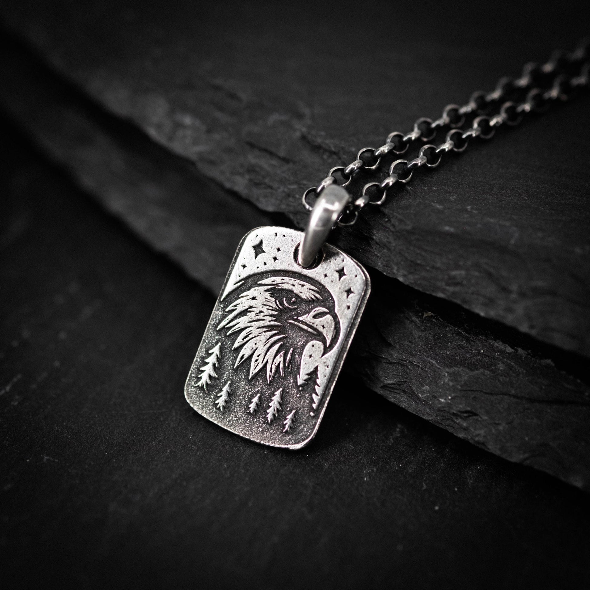 Mens Silver Eagle pendant necklace, Oxidized Personalized Handmade Gift for Him or Her, Bird jewelry