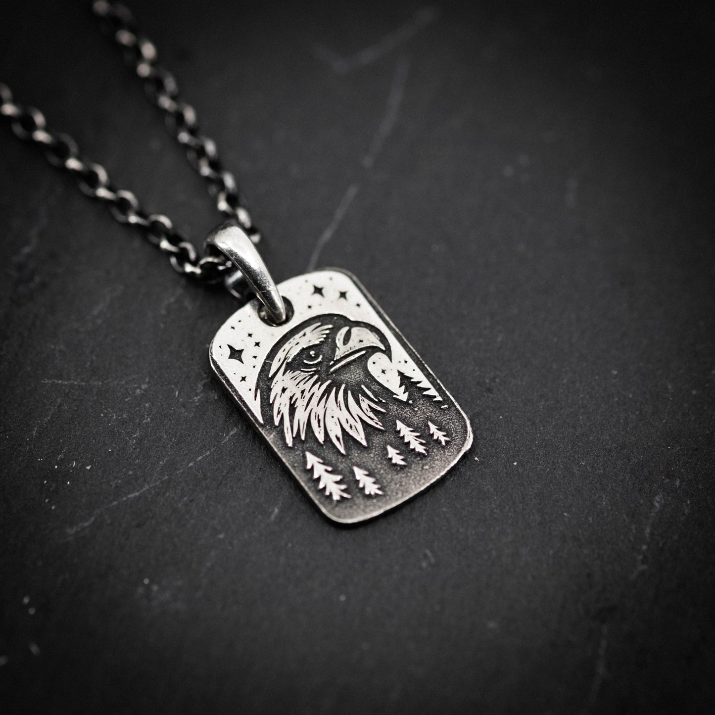 Mens Silver Eagle pendant necklace, Oxidized Personalized Handmade Gift for Him or Her, Bird jewelry