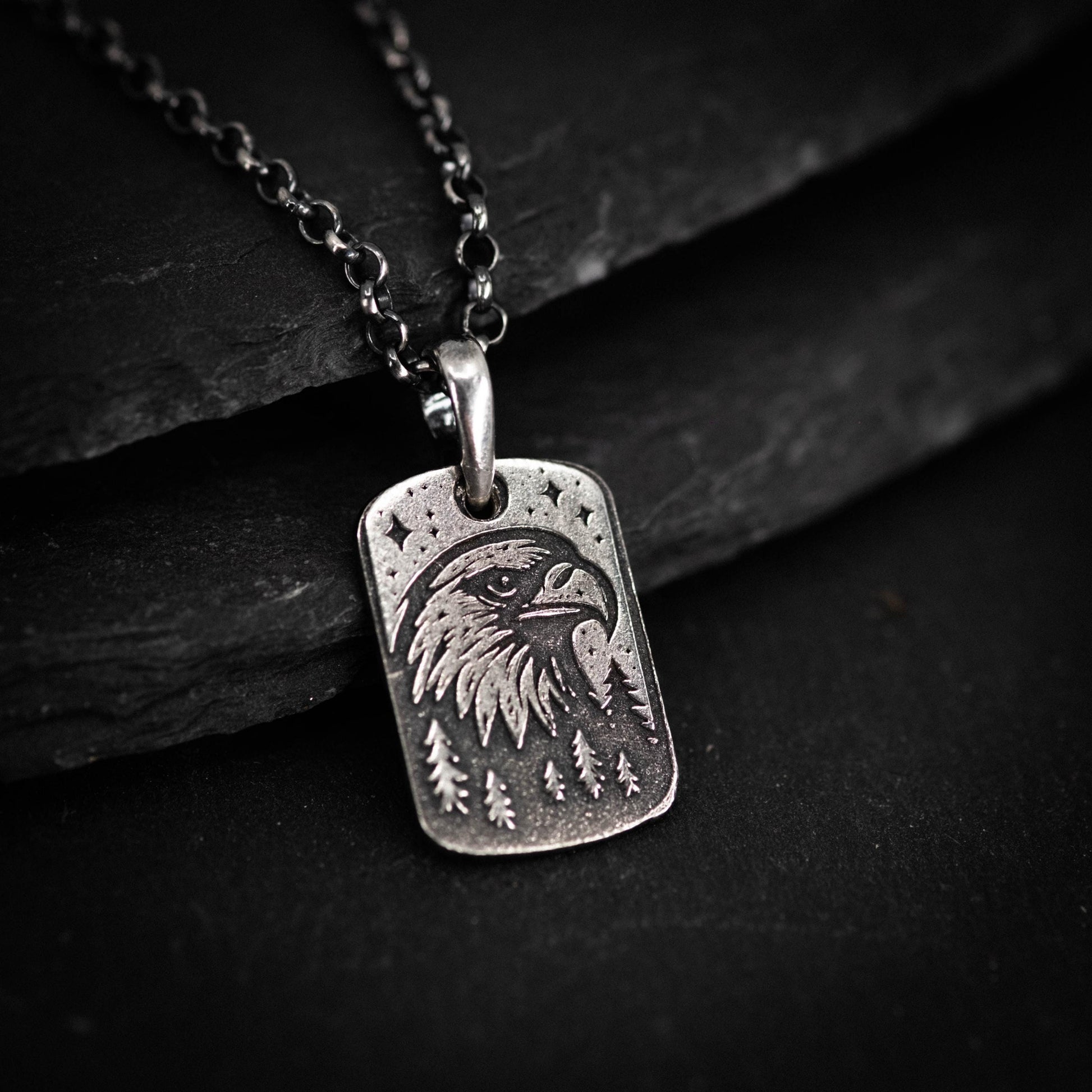 Mens Silver Eagle pendant necklace, Oxidized Personalized Handmade Gift for Him or Her, Bird jewelry