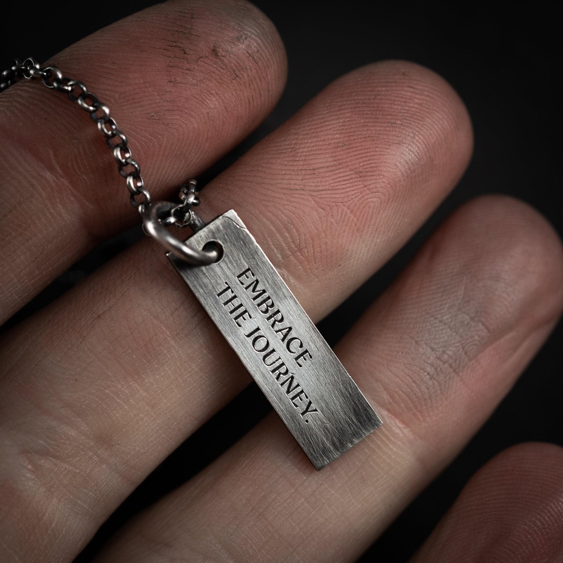 Personalized Quote engraved Custom silver mens necklace pendant, Date handmade unique silver jewelry, mens Christmas gift, anniversary gift