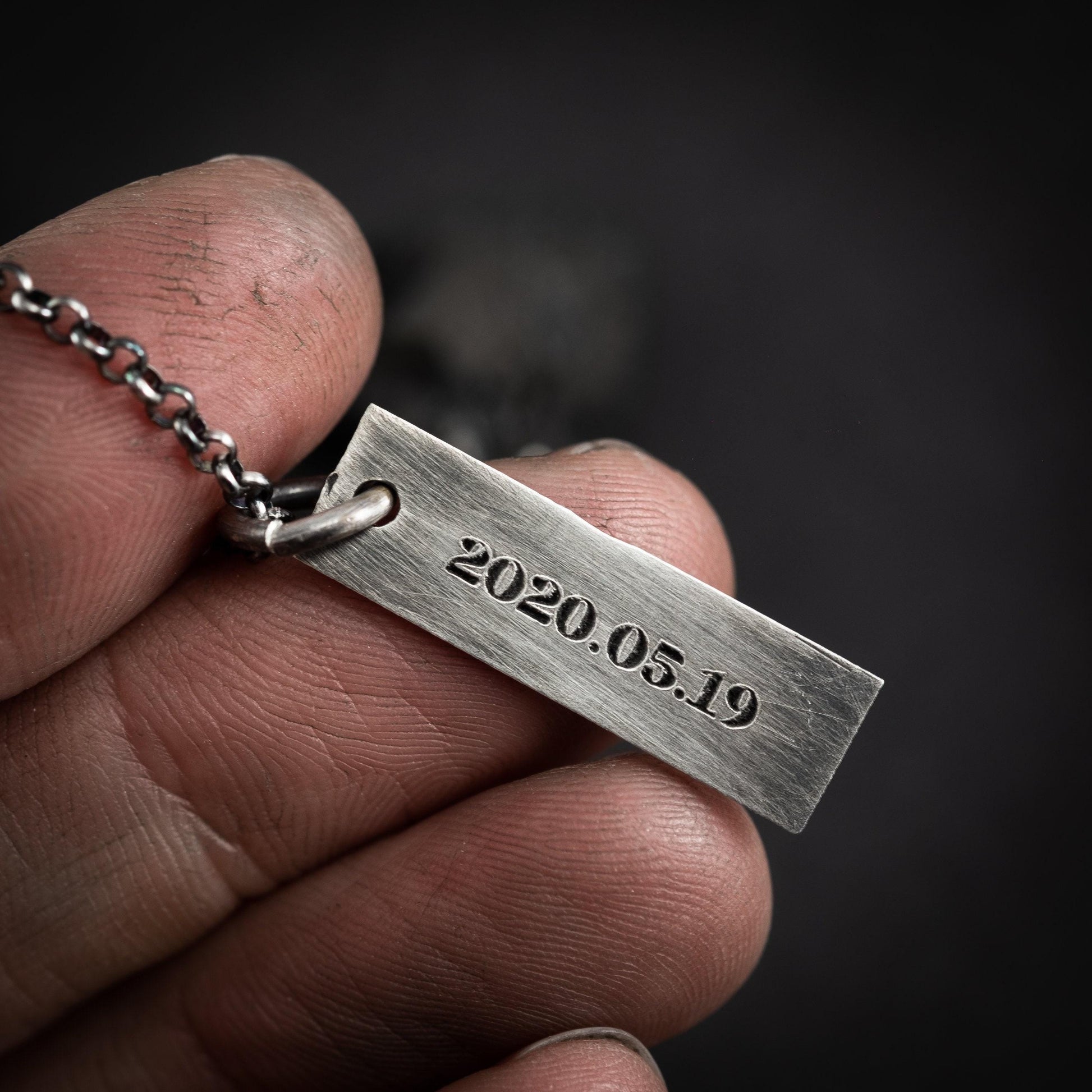 Personalized Quote engraved Custom silver mens necklace pendant, Date handmade unique silver jewelry, mens Christmas gift, anniversary gift