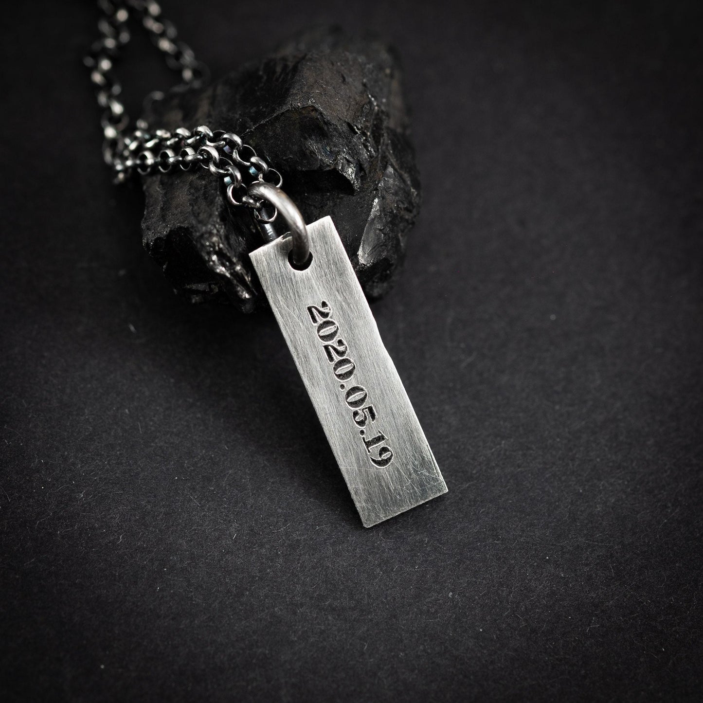 Personalized Quote engraved Custom silver mens necklace pendant, Date handmade unique silver jewelry, mens Christmas gift, anniversary gift