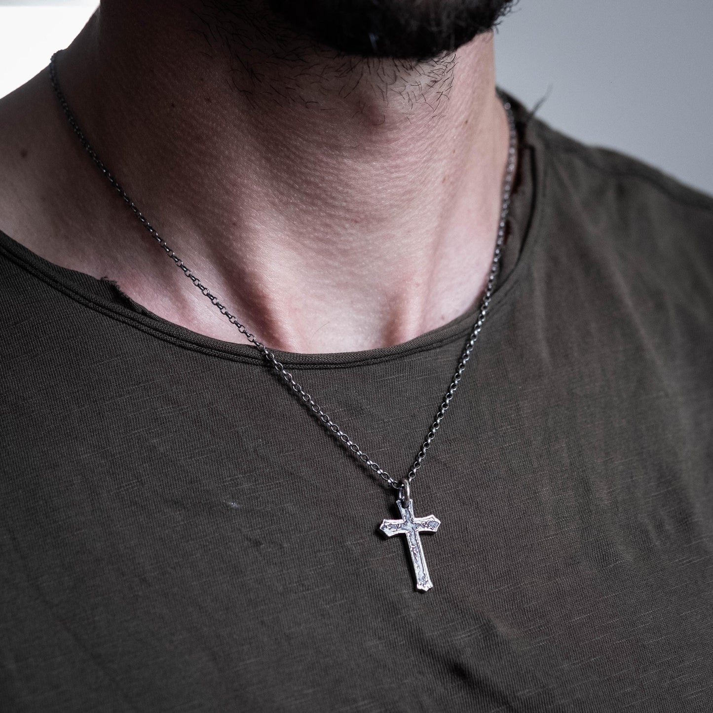Sterling Silver Cross Necklace for Men – Personalized Handmade Christian Pendant, Strength Symbol, Religious Gift for Him