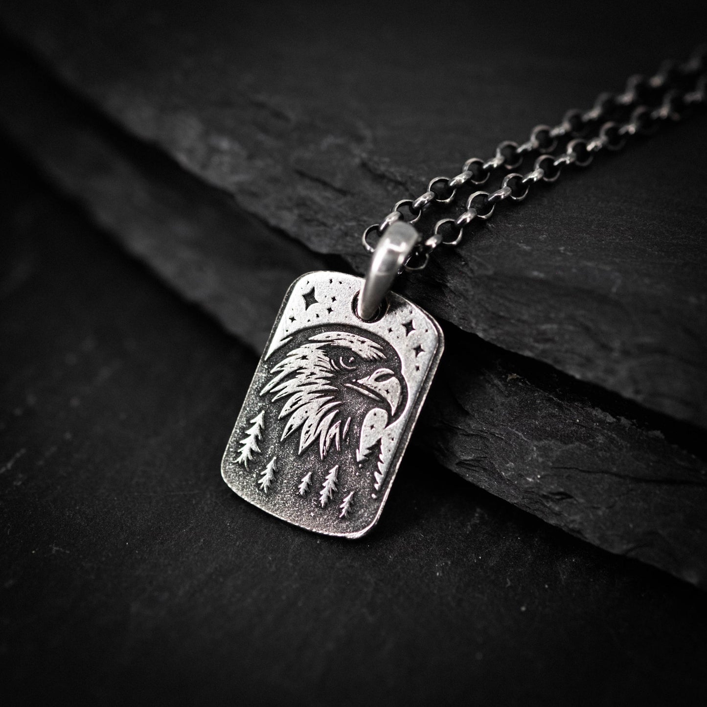Silver American Eagle silver Rustic pendant necklace, Handmade men bird jewelry, husband men gift,