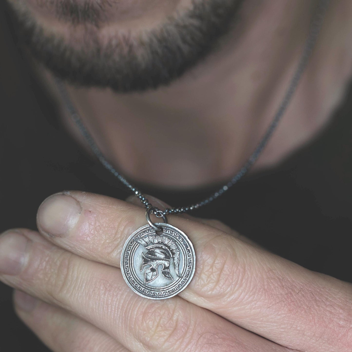 Mens Spartan Sterling Silver Warrior Pendant, Protection amulet Mens Greek helmet necklace, Husband gift, encouragement mens gift