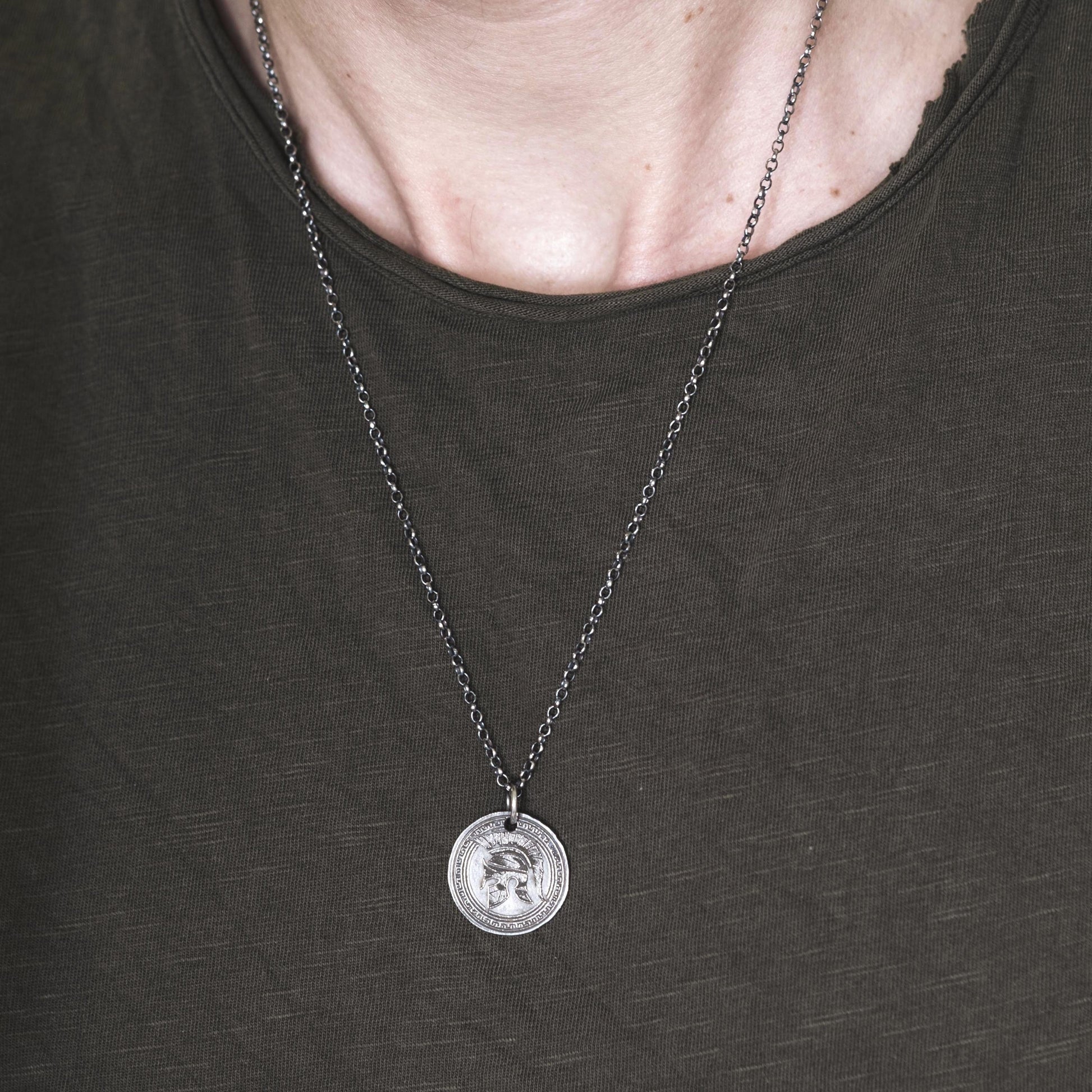 Mens Spartan Sterling Silver Warrior Pendant, Protection amulet Mens Greek helmet necklace, Husband gift, encouragement mens gift