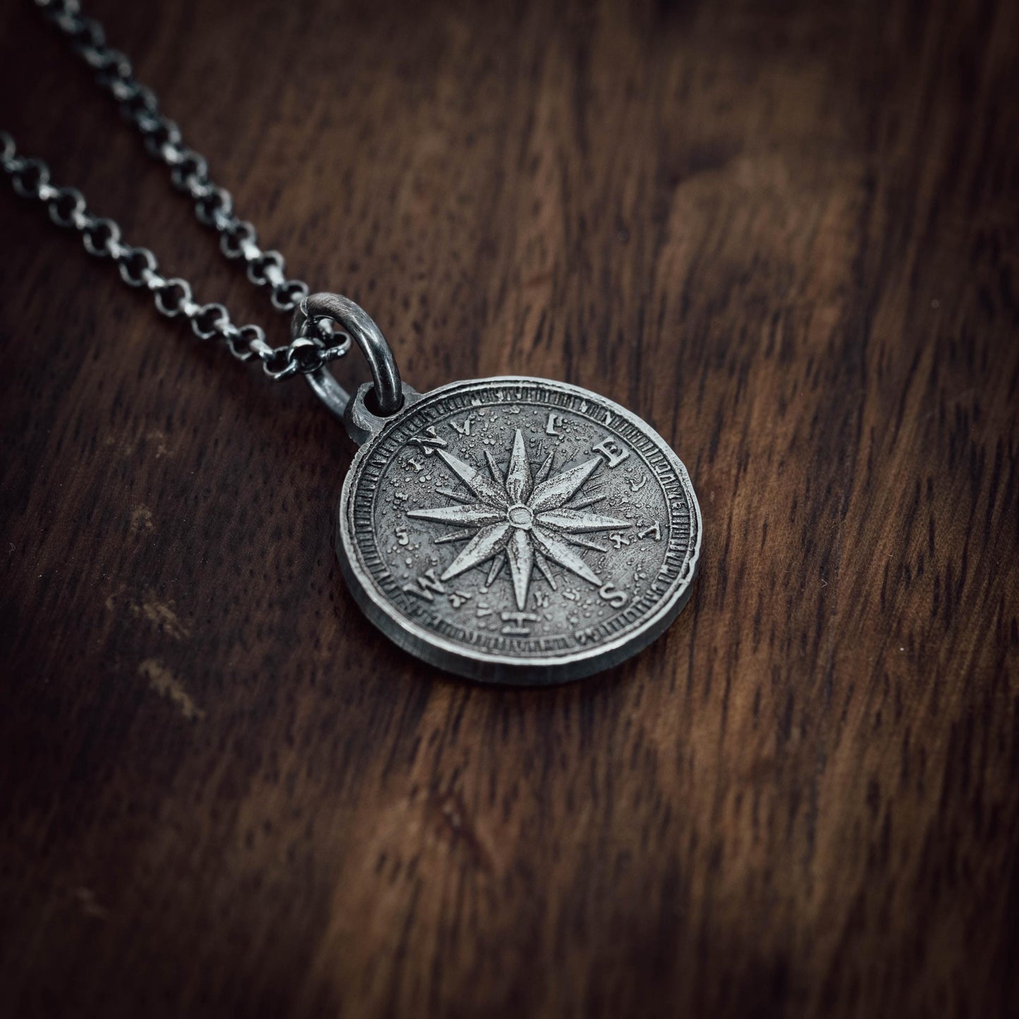 Mens Silver Compass necklace pendant, Rustic Travel jewelry for men, Nautical Adventure Gift