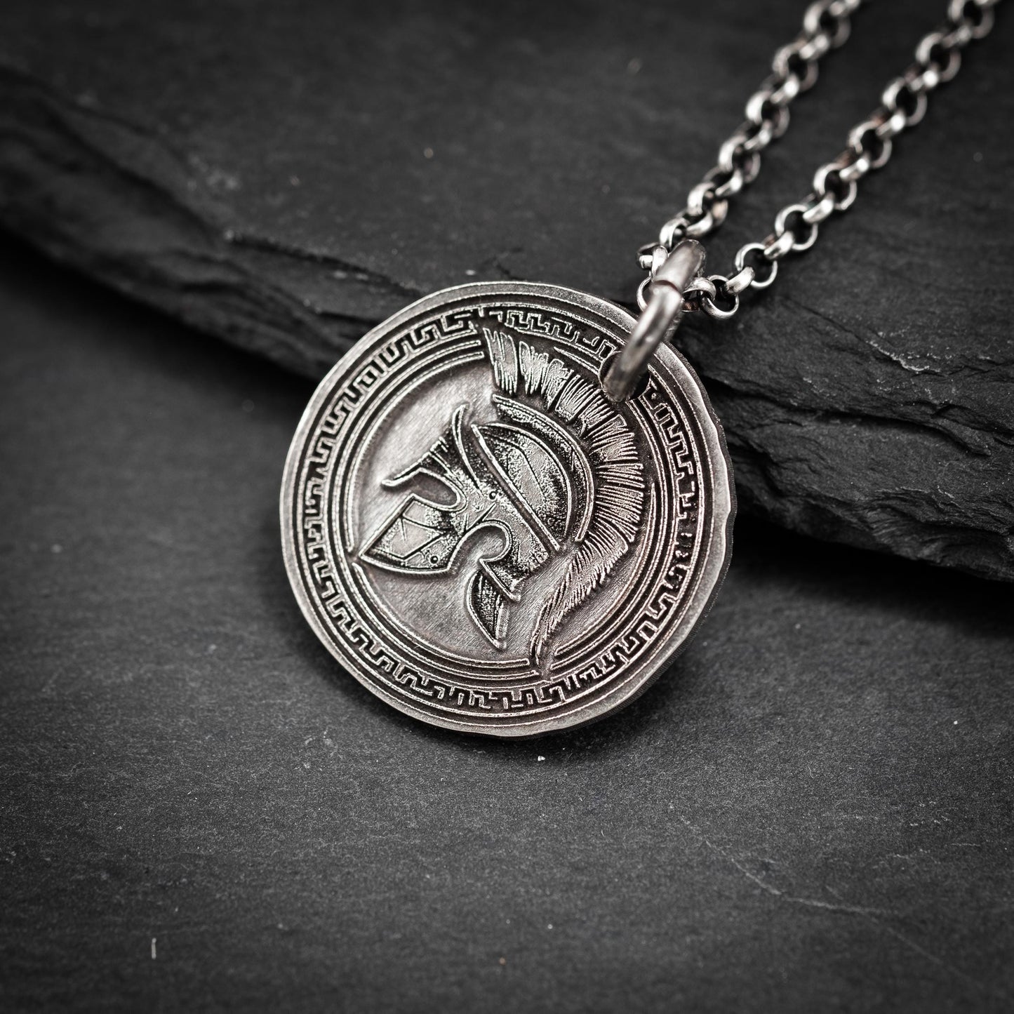 Mens Spartan Sterling Silver Warrior Pendant, Protection amulet Mens Greek helmet necklace, Husband gift, encouragement mens gift