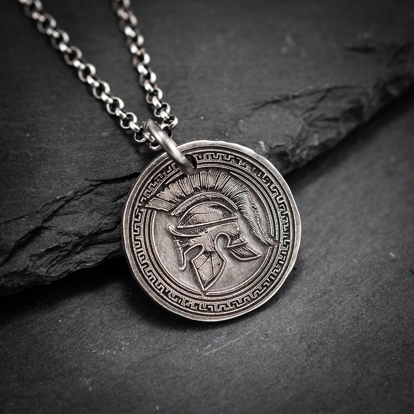 Mens Spartan Sterling Silver Warrior Pendant, Protection amulet Mens Greek helmet necklace, Husband gift, encouragement mens gift