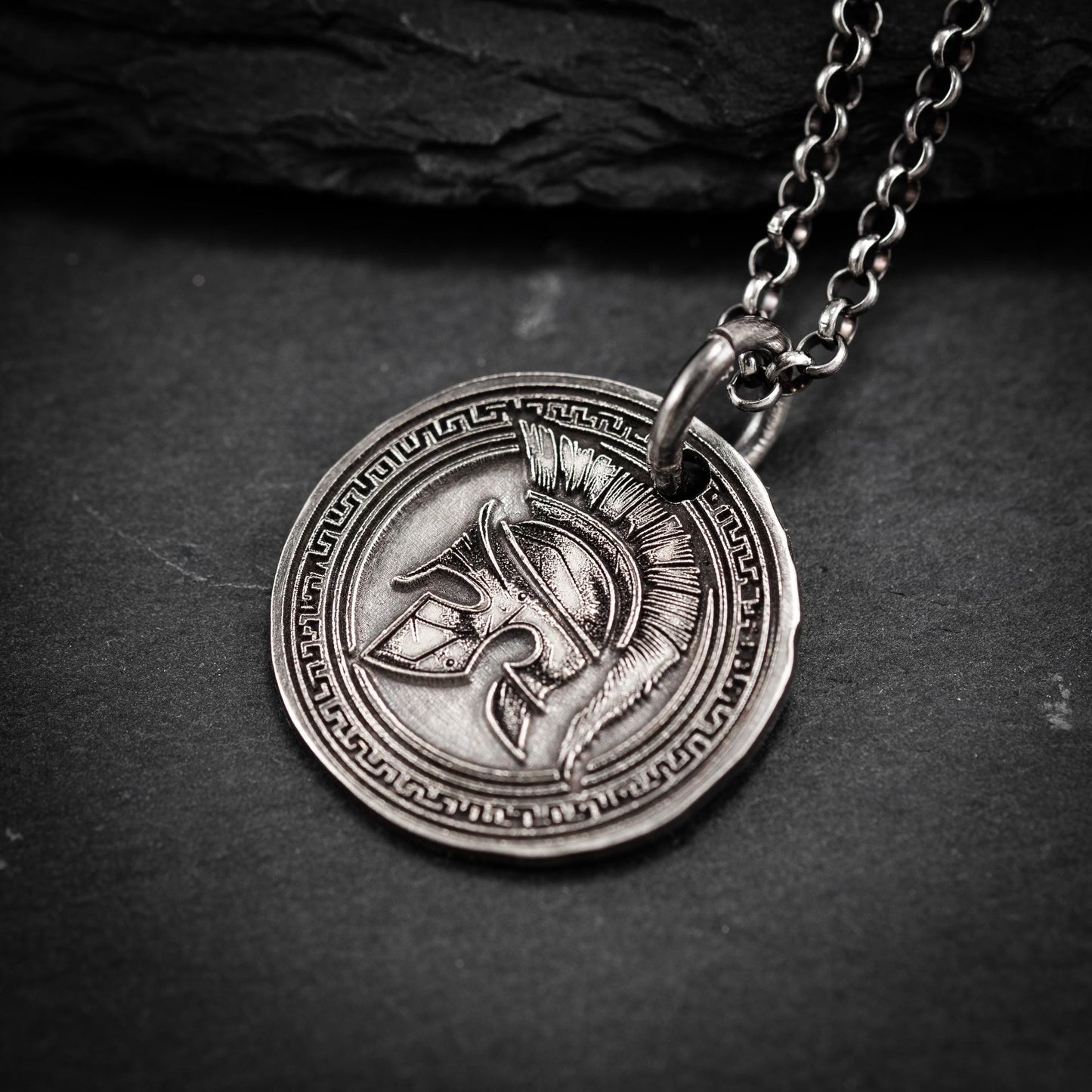 Mens Spartan Sterling Silver Warrior Pendant, Protection amulet Mens Greek helmet necklace, Husband gift, encouragement mens gift