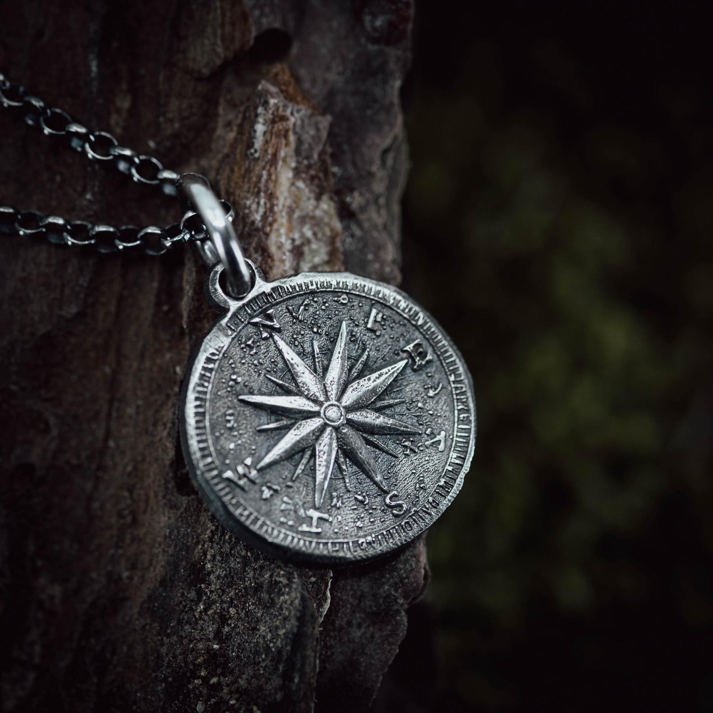 Mens Silver Compass necklace pendant, Rustic Travel jewelry for men, Nautical Adventure Gift