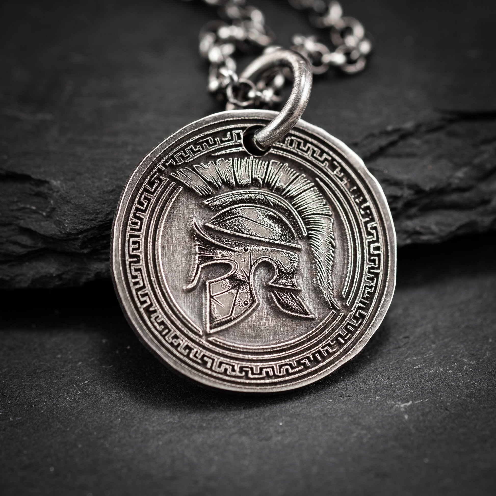 Mens Spartan Sterling Silver Warrior Pendant, Protection amulet Mens Greek helmet necklace, Husband gift, encouragement mens gift