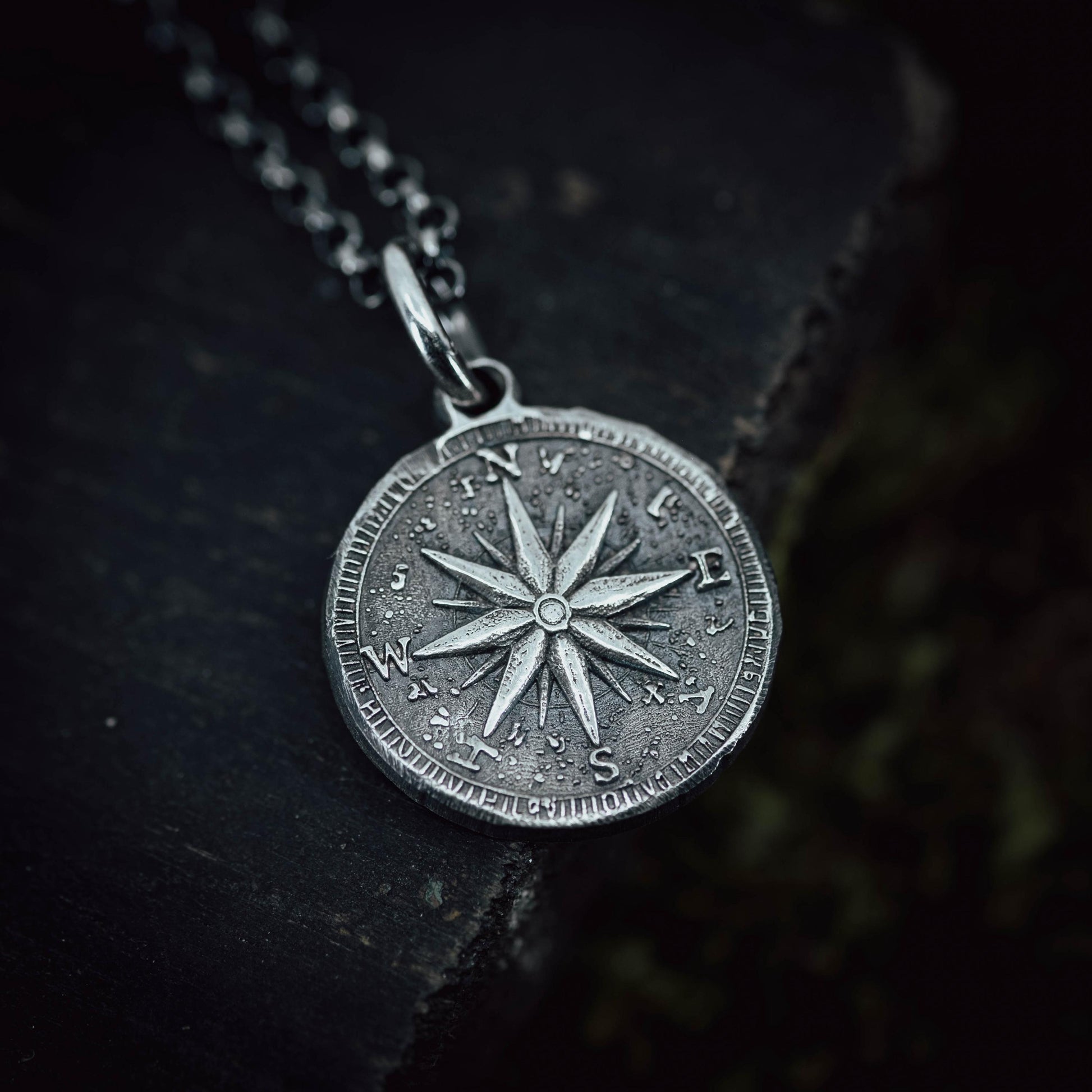 Mens Silver Compass necklace pendant, Rustic Travel jewelry for men, Nautical Adventure Gift