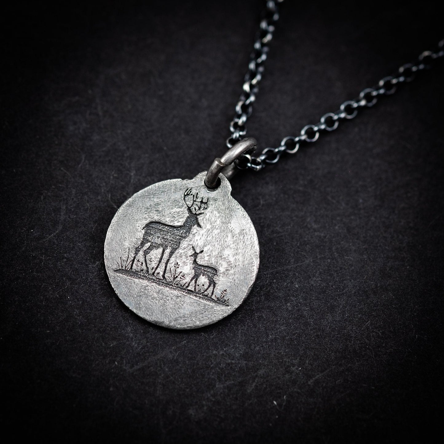 Rustic Silver Deer Pendant necklace, Oxidized handmade personalized Custom jewelry for men or women