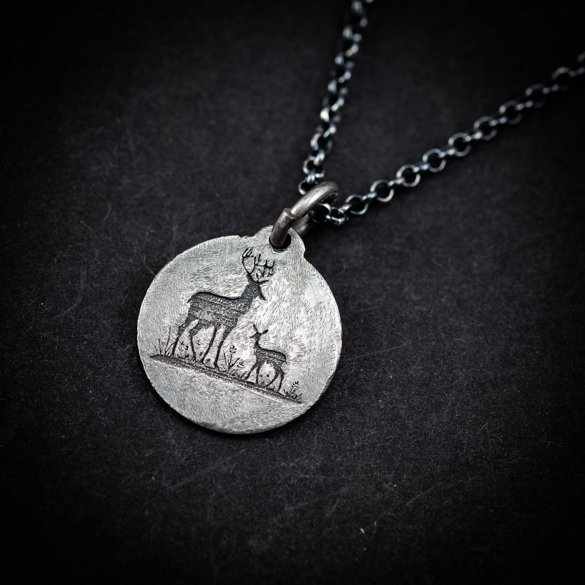Rustic Silver Deer Pendant necklace, Oxidized handmade personalized Custom jewelry for men or women