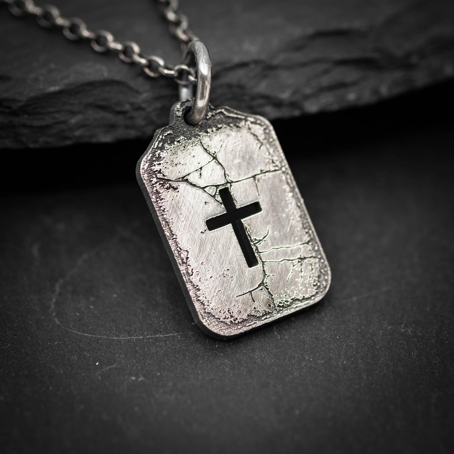 Silver Cross Mens Christian Dog Tag Necklace, Christmas gifts, Strength pendant necklace, Christian gifts, Handmade jewelry, Boyfriend gift,