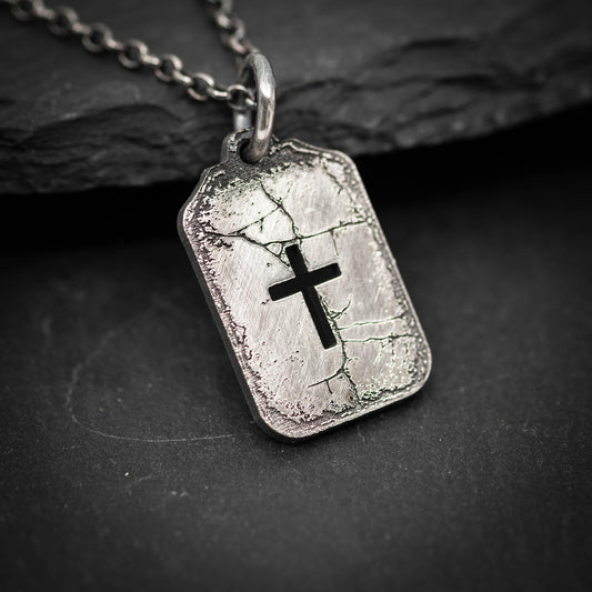 Silver Cross Mens Christian Dog Tag Necklace, Christmas gifts, Strength pendant necklace, Christian gifts, Handmade jewelry, Boyfriend gift,