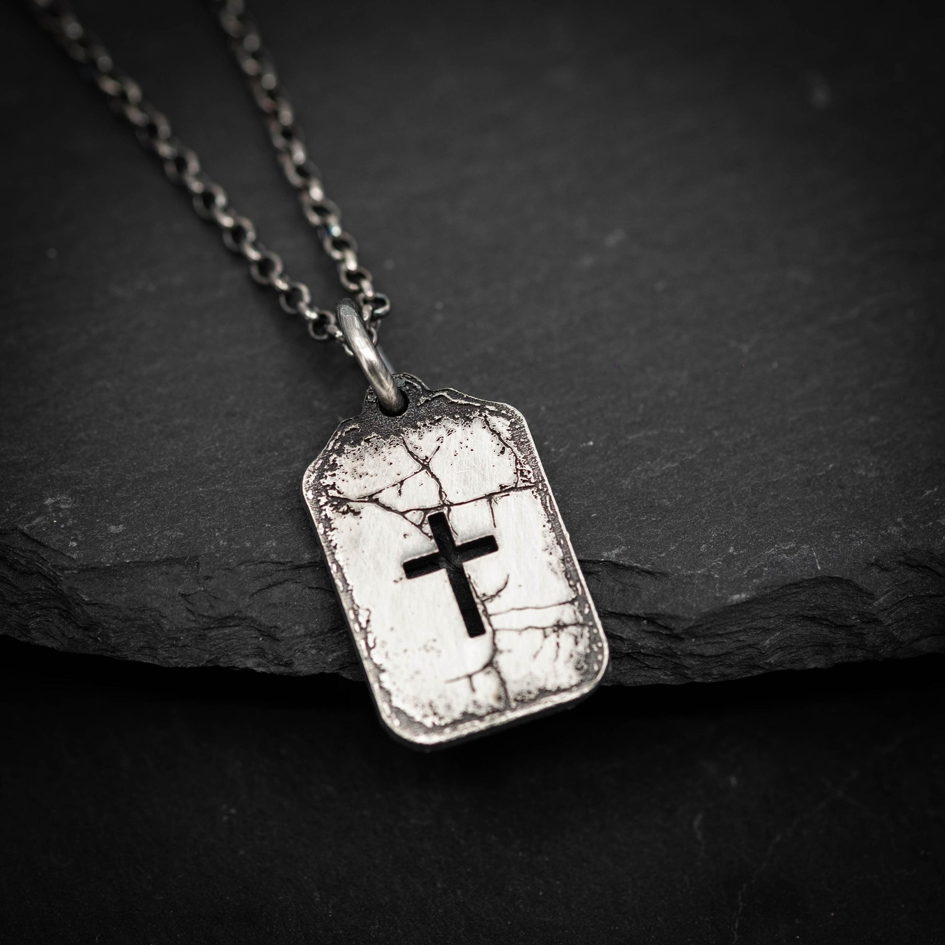 Silver Cross Mens Christian Dog Tag Necklace, Christmas gifts, Strength pendant necklace, Christian gifts, Handmade jewelry, Boyfriend gift,