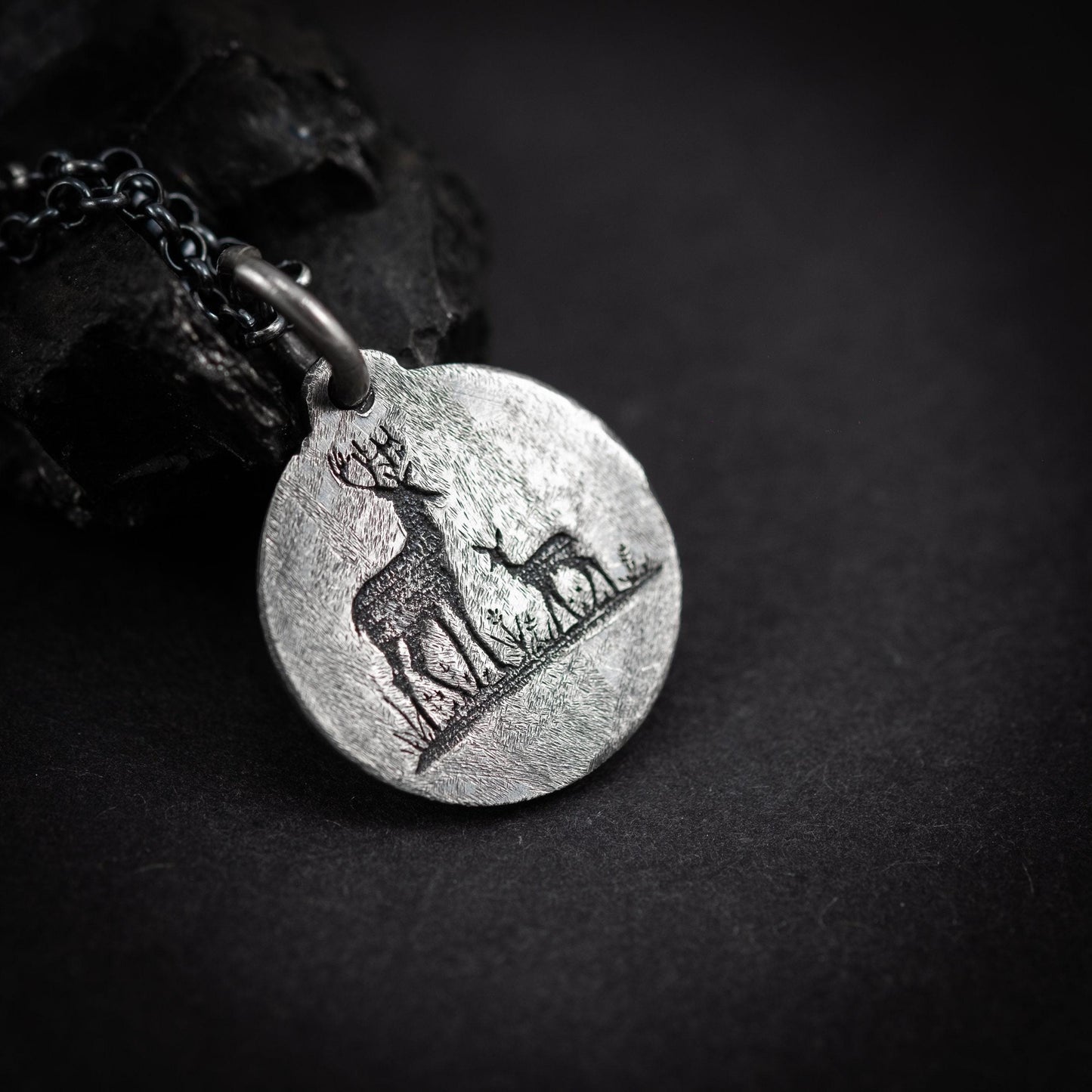 Rustic Silver Deer Pendant necklace, Oxidized handmade personalized Custom jewelry for men or women