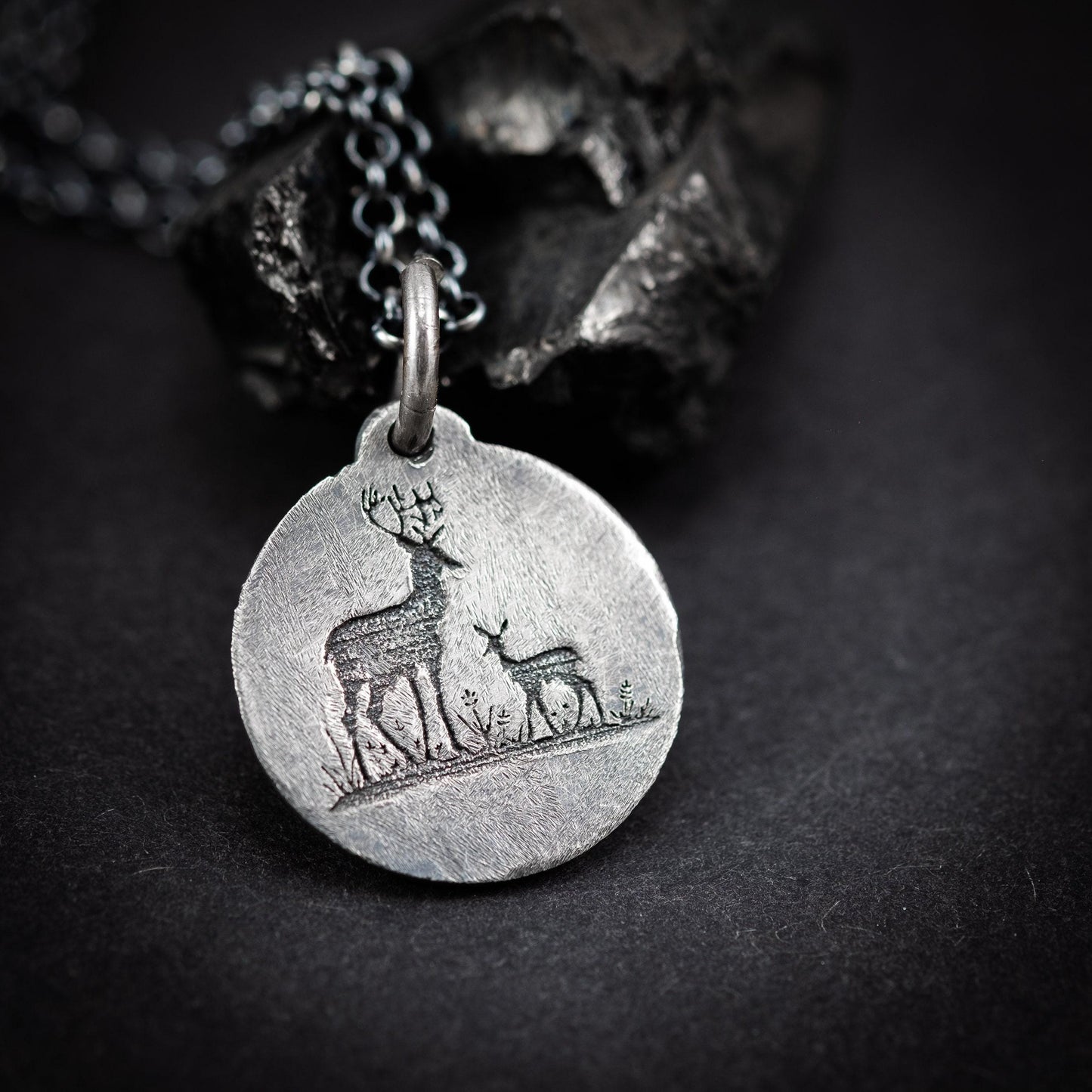 Rustic Silver Deer Pendant necklace, Oxidized handmade personalized Custom jewelry for men or women