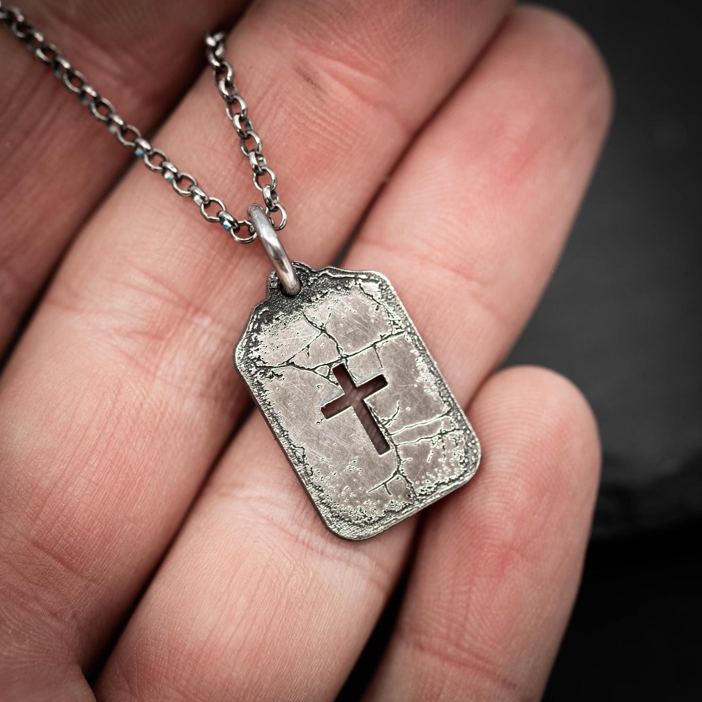 Silver Cross Mens Christian Dog Tag Necklace, Christmas gifts, Strength pendant necklace, Christian gifts, Handmade jewelry, Boyfriend gift,