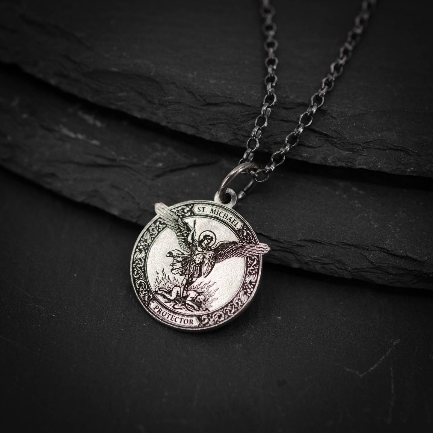 Silver St. Michael the Archangel Silver Necklace, Personalized Men's Handmade Religious Jewelry, Protection Amulet Pendant, Christian Gift
