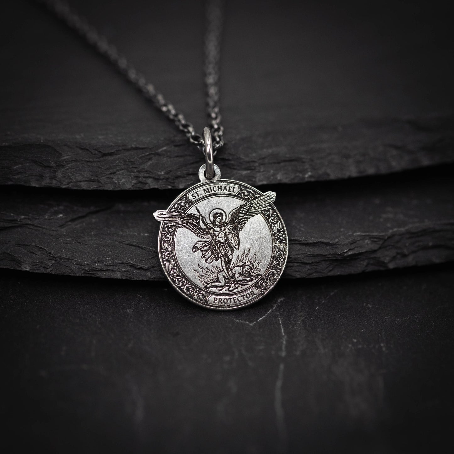 Silver St. Michael the Archangel Silver Necklace, Personalized Men's Handmade Religious Jewelry, Protection Amulet Pendant, Christian Gift
